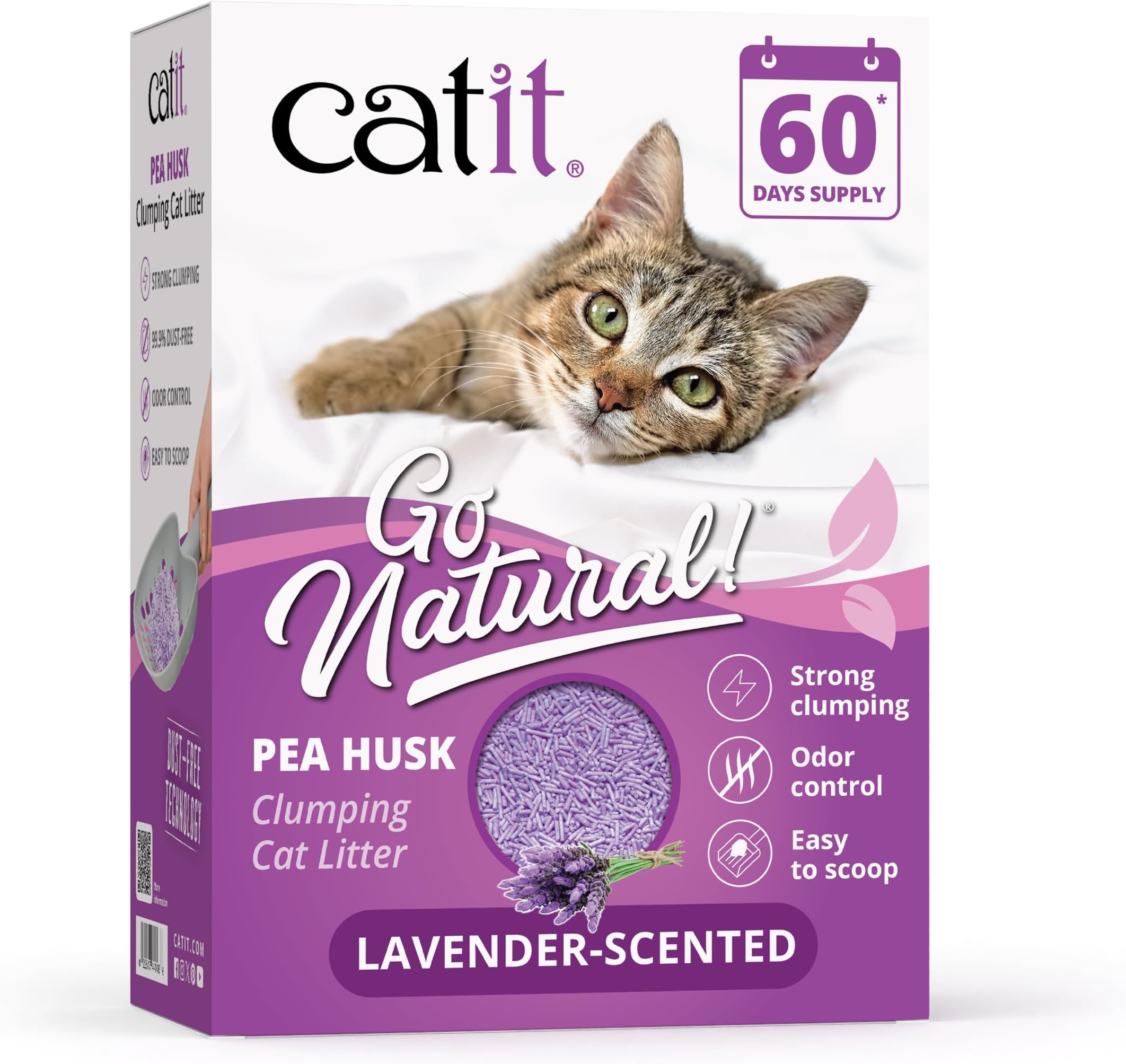 Go Natural Lavender Scented Pea Husk Clumping Cat Litter, Deodorising, 99.9% Dust-Free, Fast Clumping Cat Litter, Plant-Based Litter for Cats & Kittens, 5.6kg (2 x 2.8kg)