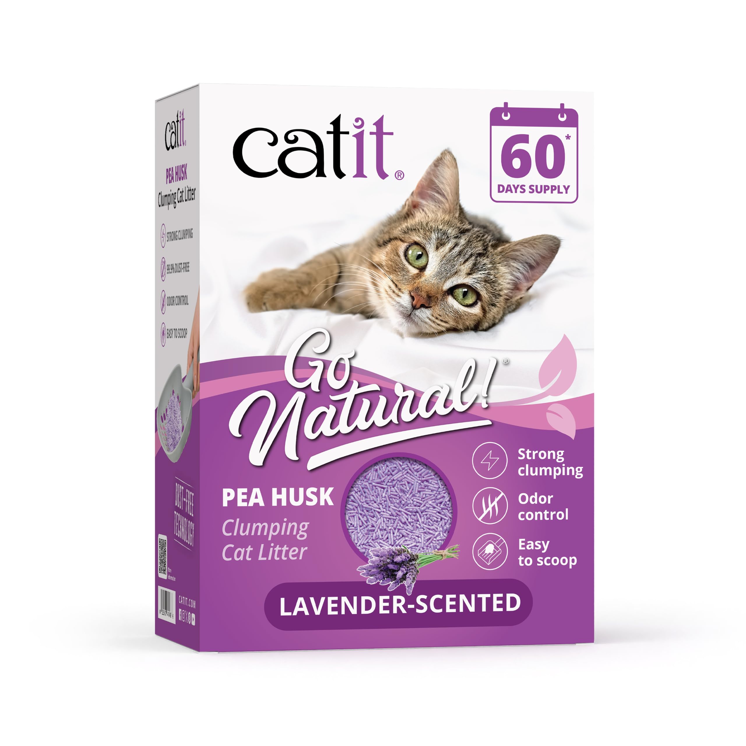 Catit Go Natural Lavender Scented Pea Husk Clumping Cat Litter, Deodorising, 99.9% Dust-Free, Fast Clumping Cat Litter, Plant-Based Litter for Cats & Kittens, 5.6kg (2 x 2.8kg)
