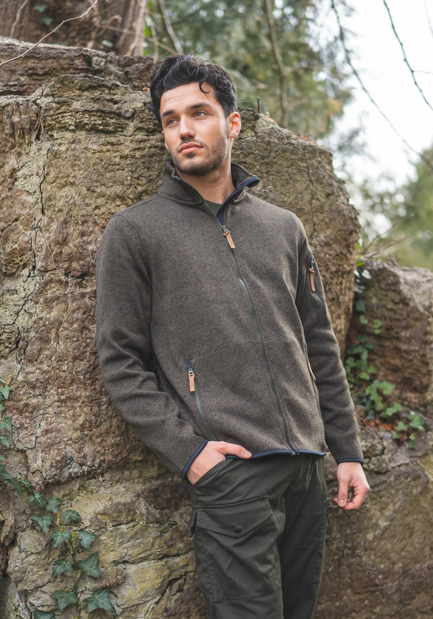 German Wear Jagdpullover Herren Strickfleecejacke mit durchgehendem Reißverschluss aus 100% Polyester weich leicht warm atmungsaktiv Wandern Camping Winterbekleidung