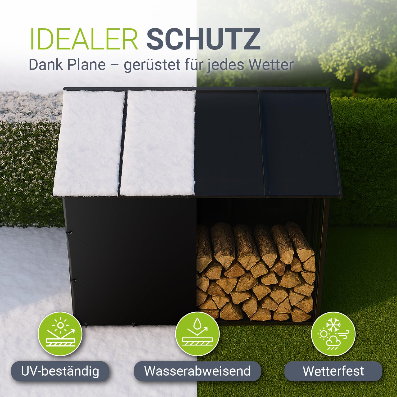 Juskys® Kaminholzregal mit Dach – 2,40 m³ Lagerkapazität, wetterfest, mit UV-beständiger Plane, erhöhter Boden & einfacher Montage, ideal für Outdoor-Lagerung