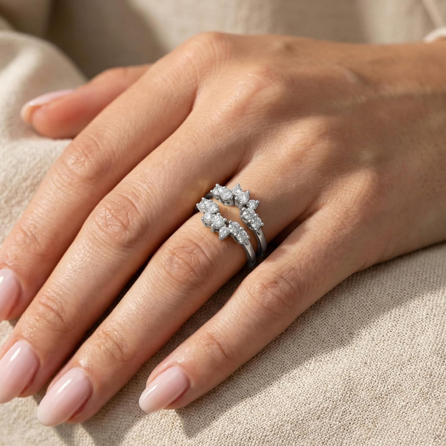 SAVEARTH DIAMONDS Sunburst Enhancer Guard Ring for Women Lab Created Moissanite or Lab Grown Diamond Wedding Band Stacking Ring in 14k Gold Plated 925 Sterling Silver Fine Jewelry Gift For Her
