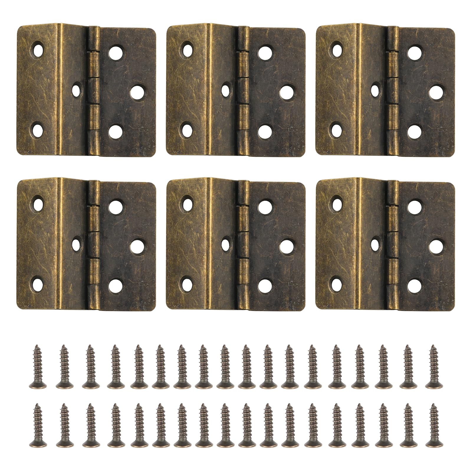 NICENEEDED Three Fold Hinges, 6 Pieces Small Hinges for Wood Metal Chest with 36 Screws for Door Furniture Wooden Jewelry Boxes