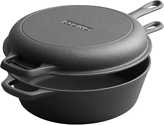 EDGING CASTING 2-in-1 Pre-Seasoned Cast Iron Dutch Oven with Skillet Lid, 3QT 10-Inch Pot for Baking, Frying, Camping