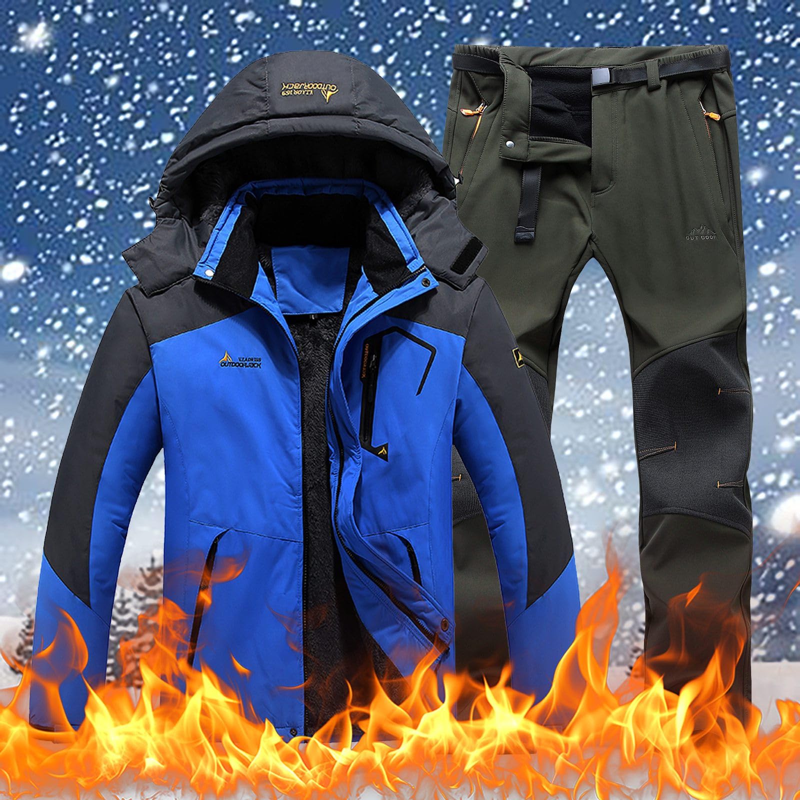Generisch Abbigliamento da sci per uomo e donna, giacca invernale antivento e pantaloni con cappuccio, adatto per abbigliamento casual da sci all'aperto