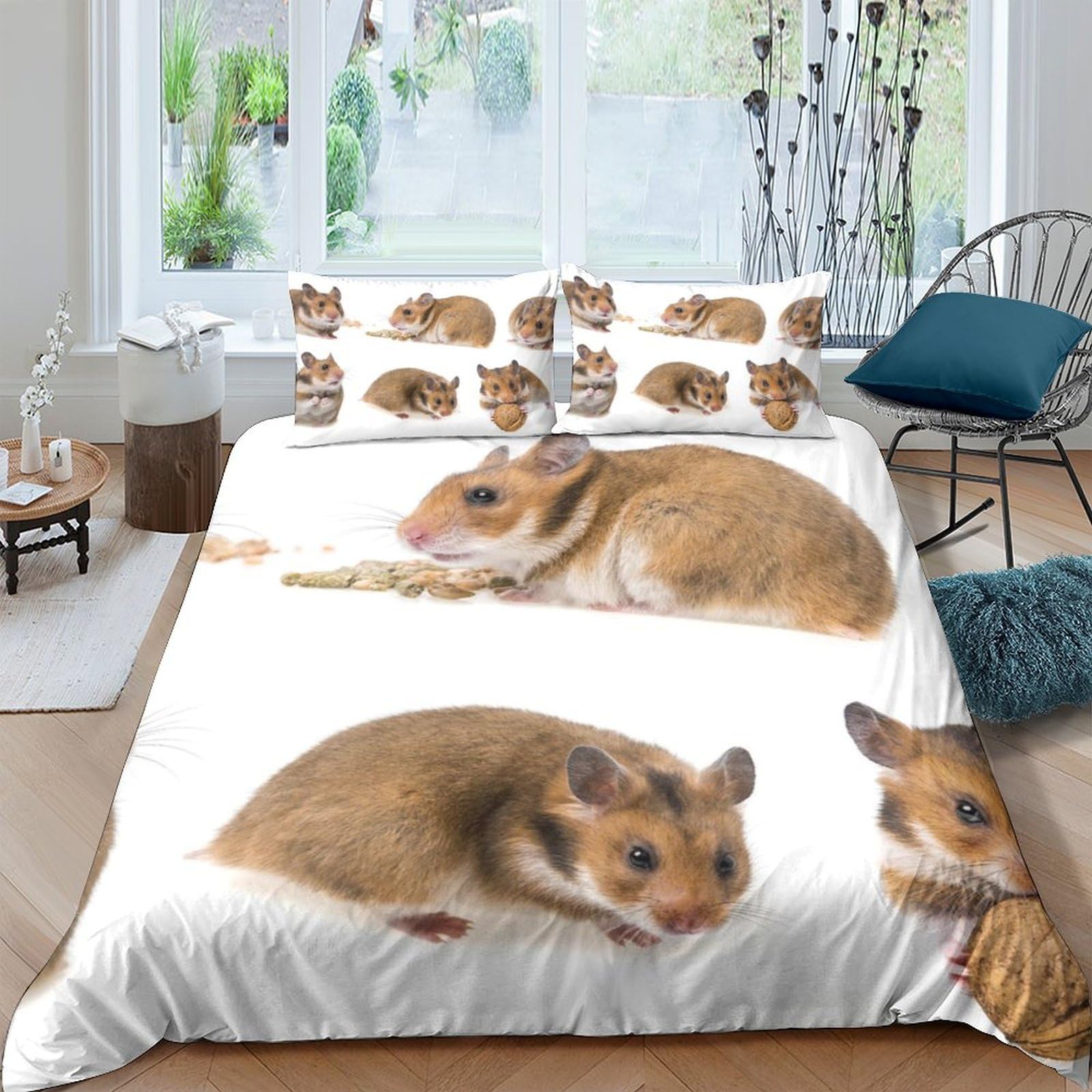GPLZQXKJNH 3D Printed Hamster Animal Duvet Cover Microfiber Soft Breathable Bedding Set with 2 Pillowcases for Bedroom Decor Single（135x200cm）