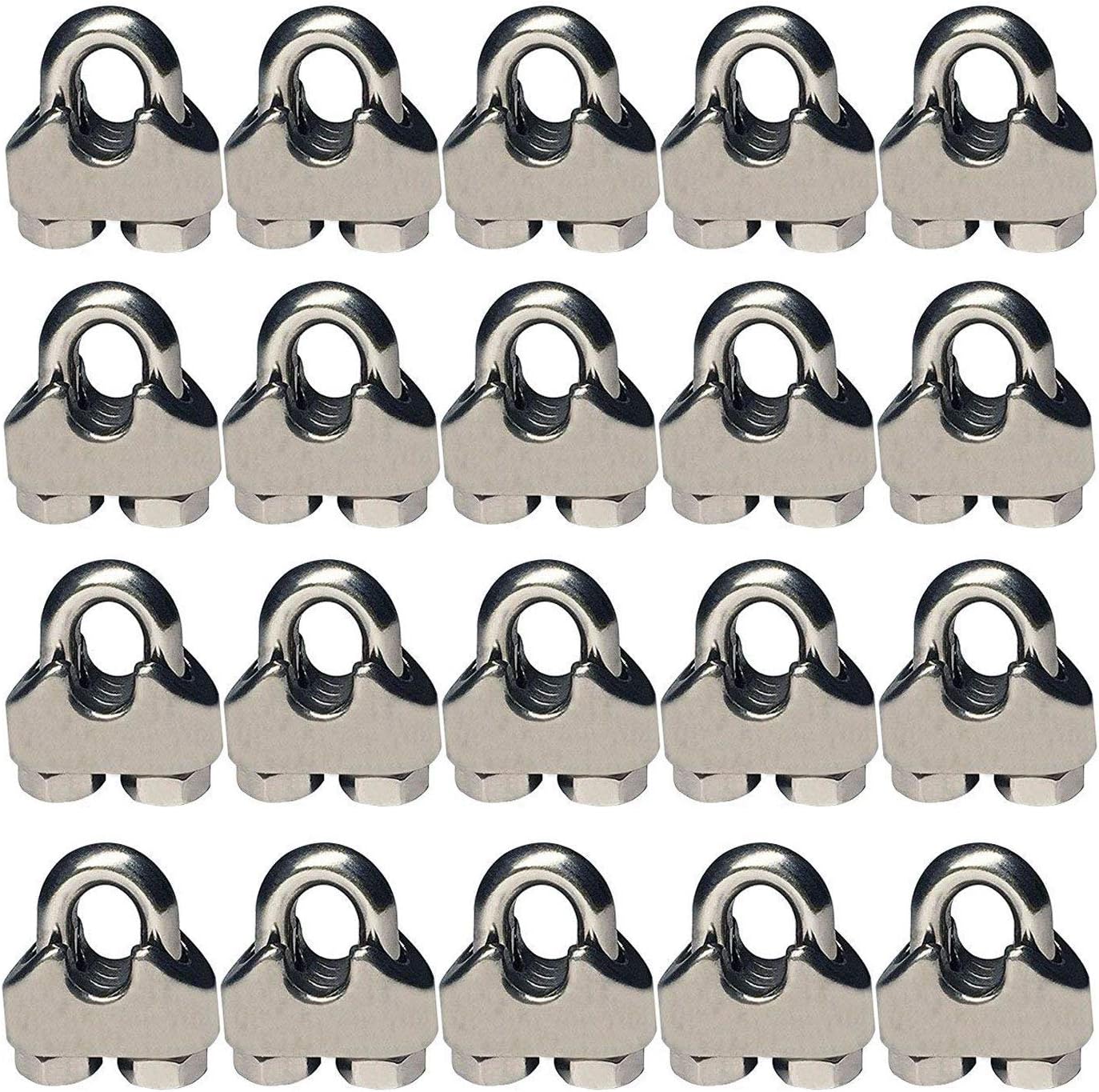 20Pcs M2 Wire Rope Clamp 304 Stainless Steel 1/16 inch Wire Rope Cable Clip Clamp