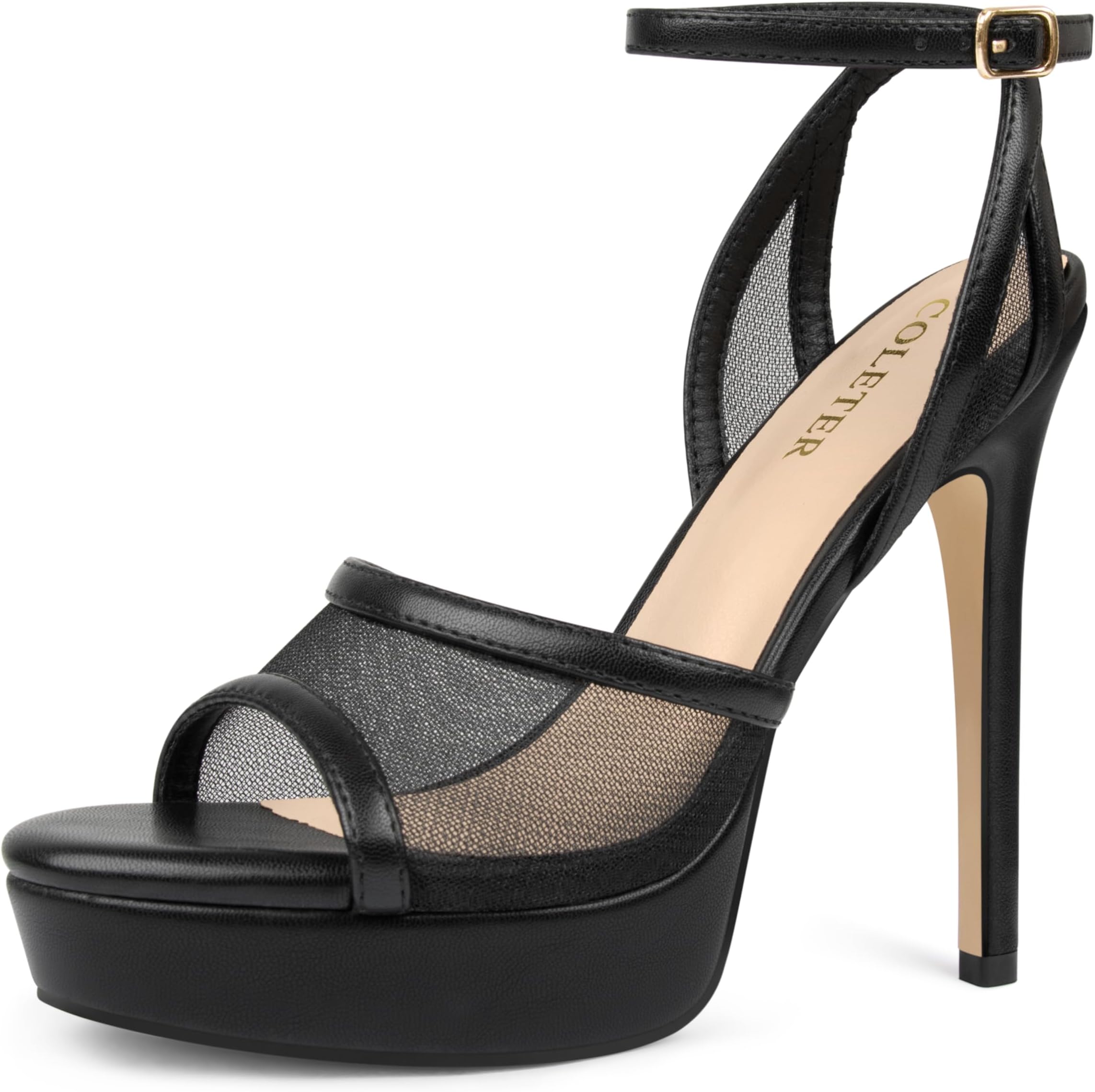 Women's Platform Mesh High Heels 5.1 Inch Open Toe Sandals Ankle Strap Party Dress Wedding Shoes