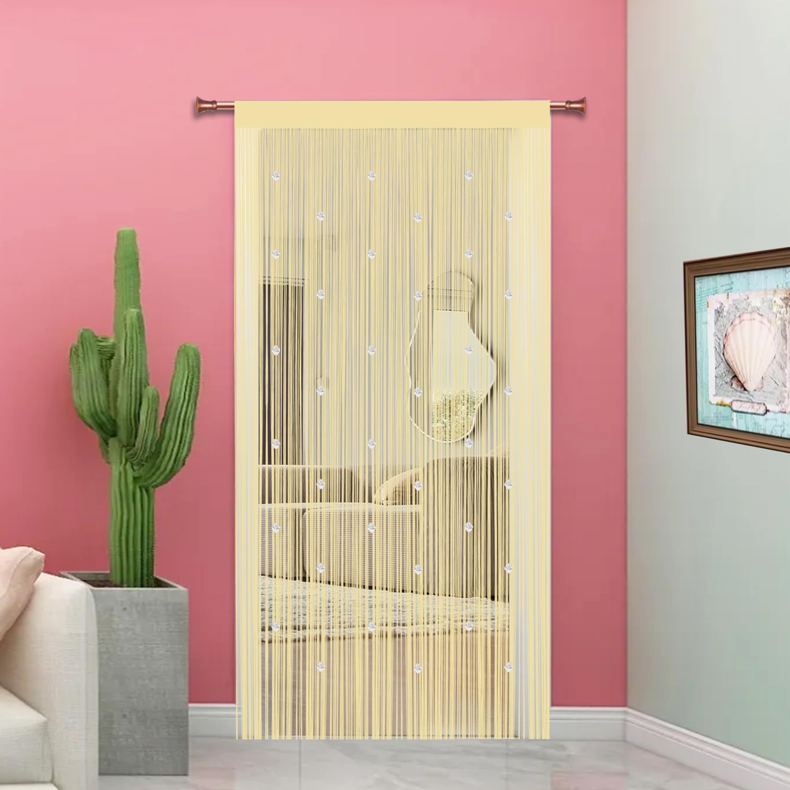 Taiyuhomes Pantalla De Cortinas Cortina Puerta Exterior para Decoración del Hogar Tiras para Puertas Exteriores Terraza Cortinas Antimoscas Salon Dormitorio (Beige, 90x200cm)