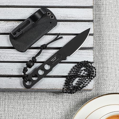 Miniatura 8 de CIVIVI Circulus - Cuchillo de hoja fija 196 pulgadas borde de corte lavado a la piedra acero 10Cr15CoMoV con una funda Kydex negra un cordón de