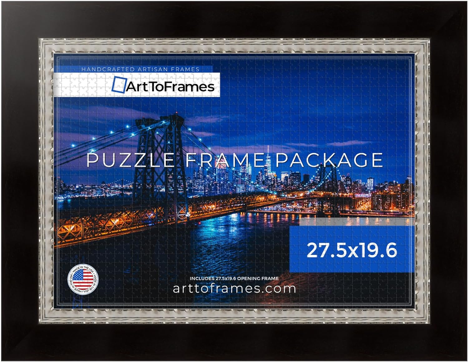 ArtToFrames 27.5x19.6 INCH / 70x50 CM Silver Frame for 1000 piece Puzzles.This 3.94 Inch Custom Wood Puzzle Frame is Espresso with Silver Lip - Comes with Economy Acrylic (PuzzleG710837-27.5x19.6)