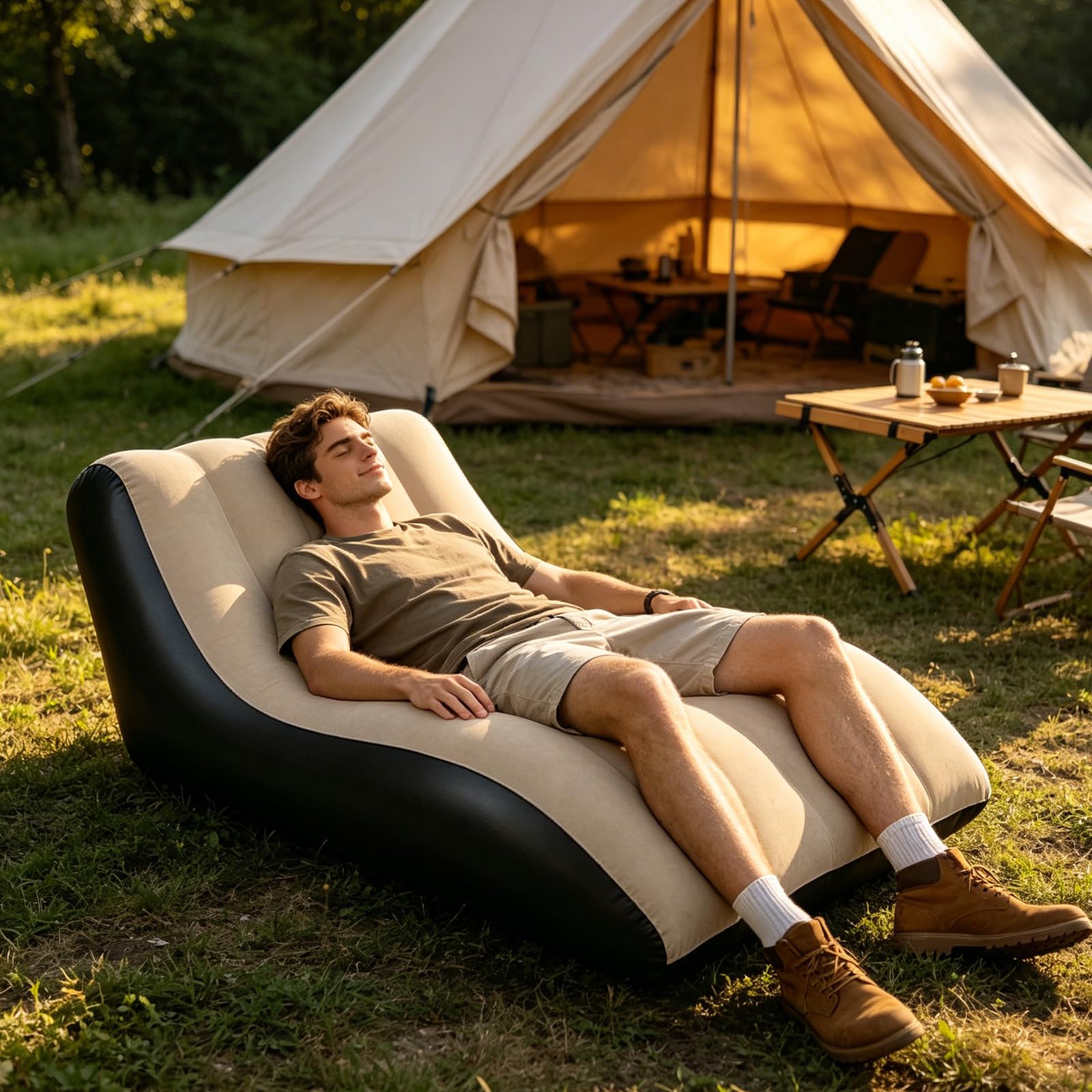 Yuragim Aufblasbares Sofa Aufblasbare Liege, 155x86x67cm Aufblasbare Luftbett mit Luftpumpe, Tragbare Aufblasbare Couch Camping Sofa, Aufblasbarer Sessel Wasserdichtes Luftsofa für Outdoor Strand Park