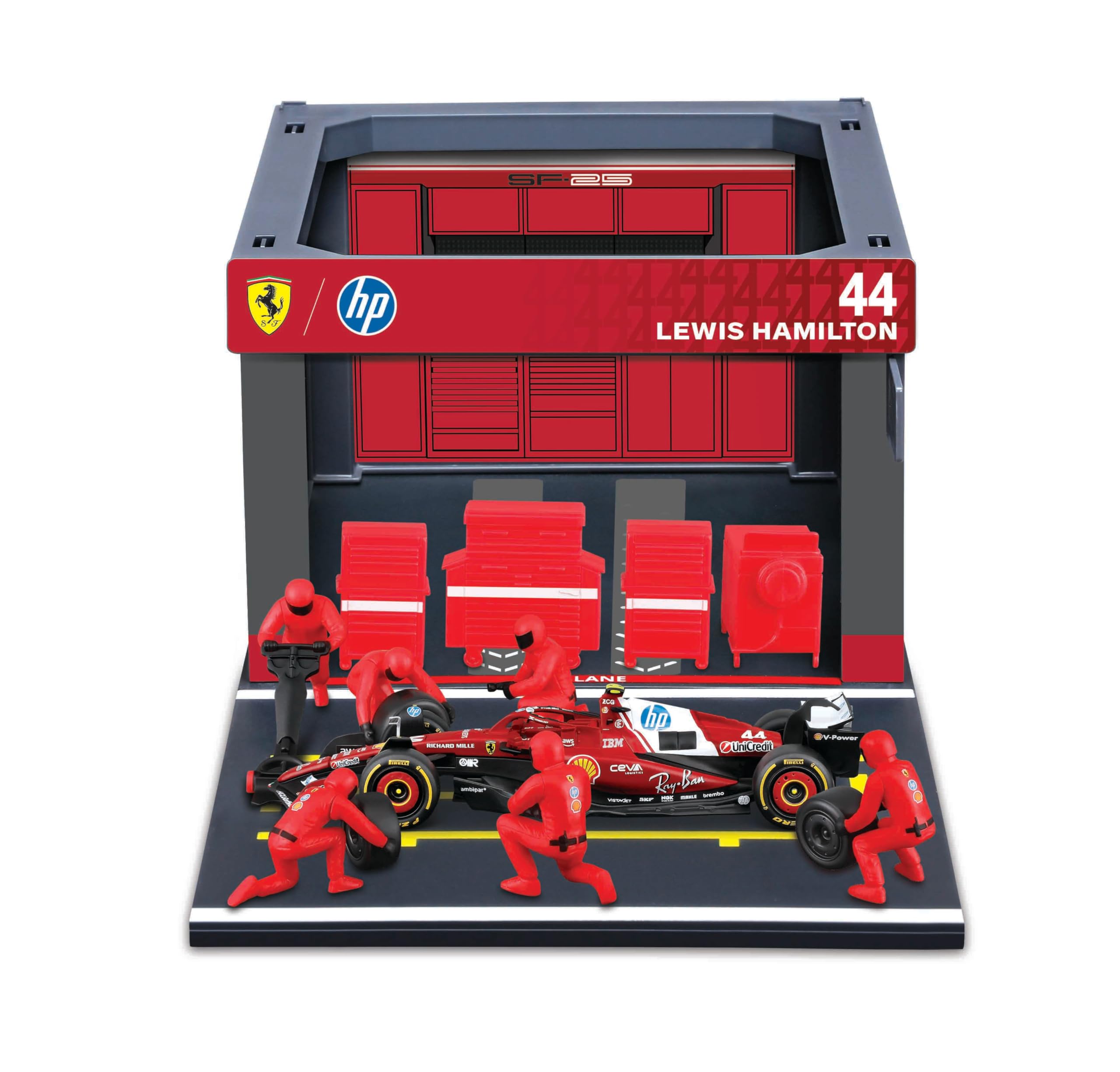 1:43 F1 FERRARI SF-25 2025 PIT PASS DIORAMA HAMILTON