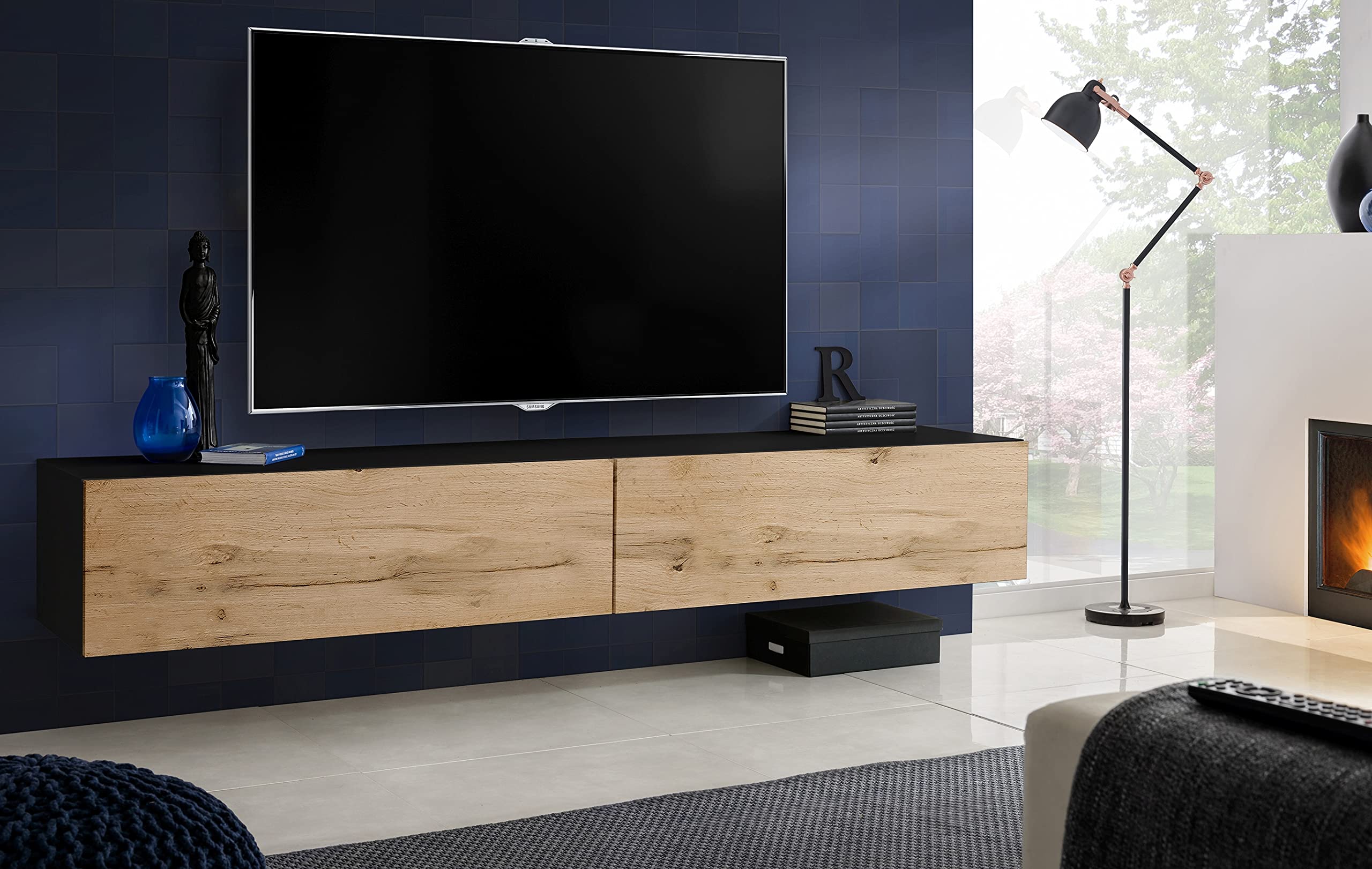 Komodee TV Schrank Loreto Wotan/Schwarz 200x30x41,5 cm