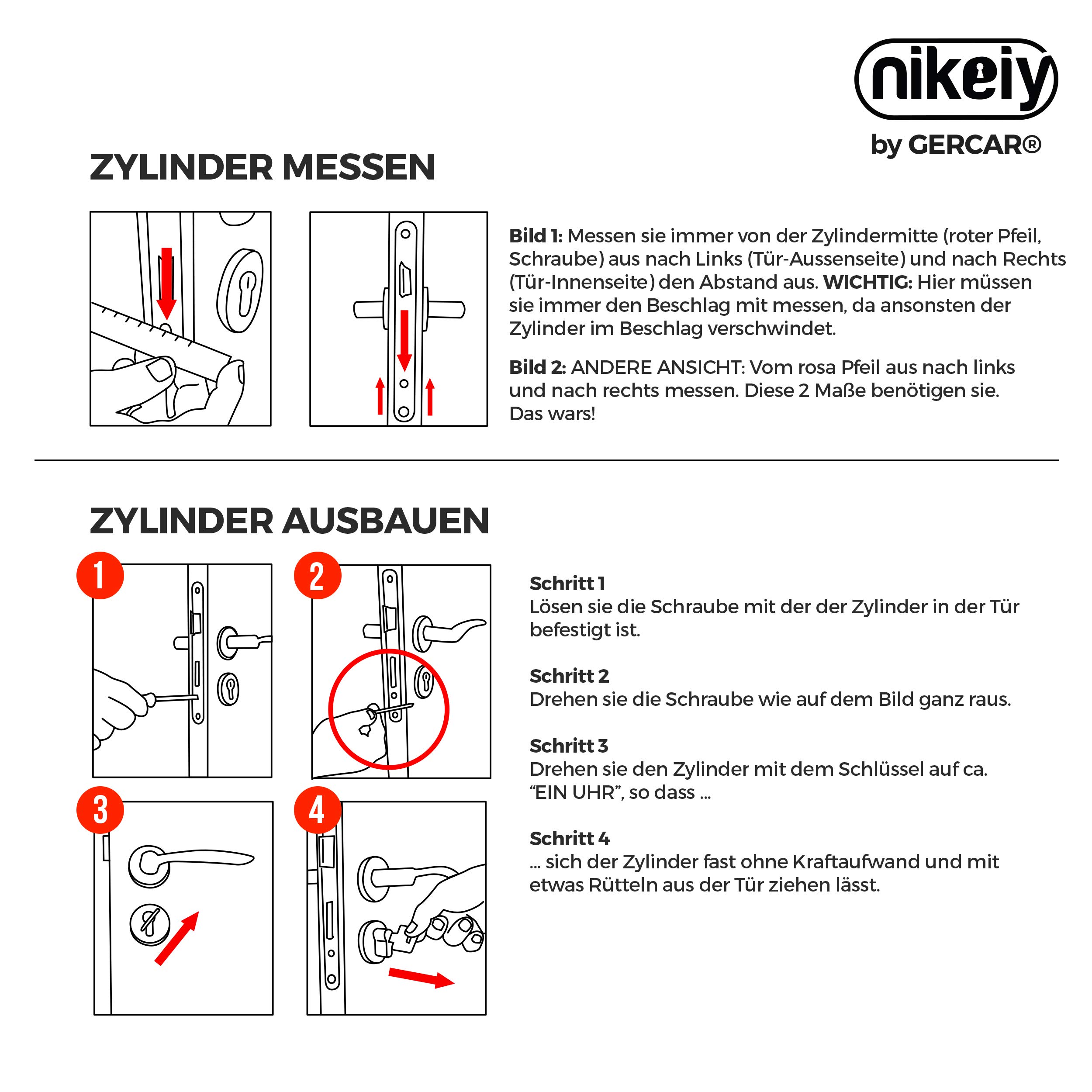GERCAR Profilzylinder Schließzylinder Zylinderschloss 30/30 Doppelzylinder Türschloss - inkl. 10 Schlüssel - Gleichschließend 2er Set - Länge: 60mm, A:30 B:30-2er Set