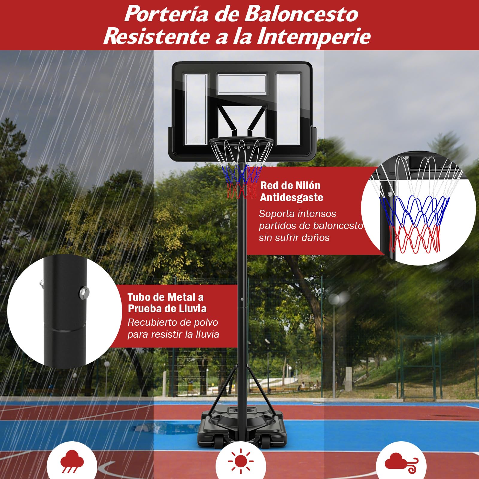 COSTWAY Canasta de Baloncesto Adultos, Altura Ajustable de 9 Niveles, 230-305cm, Aro Baloncesto Exterior con Ruedas, Canasta de Baloncesto Interior Exterior