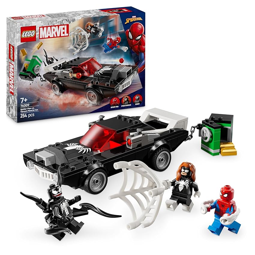 LEGO | Marvel Spider-Man Contro Muscle Car di Venom - Macchina Giocattolo da Costruire con 3 Minifigure, Giochi per Bambini da 7 Anni Fan dei Supereroi, dei Veicoli e dei Modelli di Auto 76309