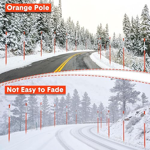 Miniatura 5 de Wesiti 150 marcadores reflectantes para calzada, estacas de nieve de plástico con broca de diámetro, estacas de nieve flexibles de fibra de vidrio,