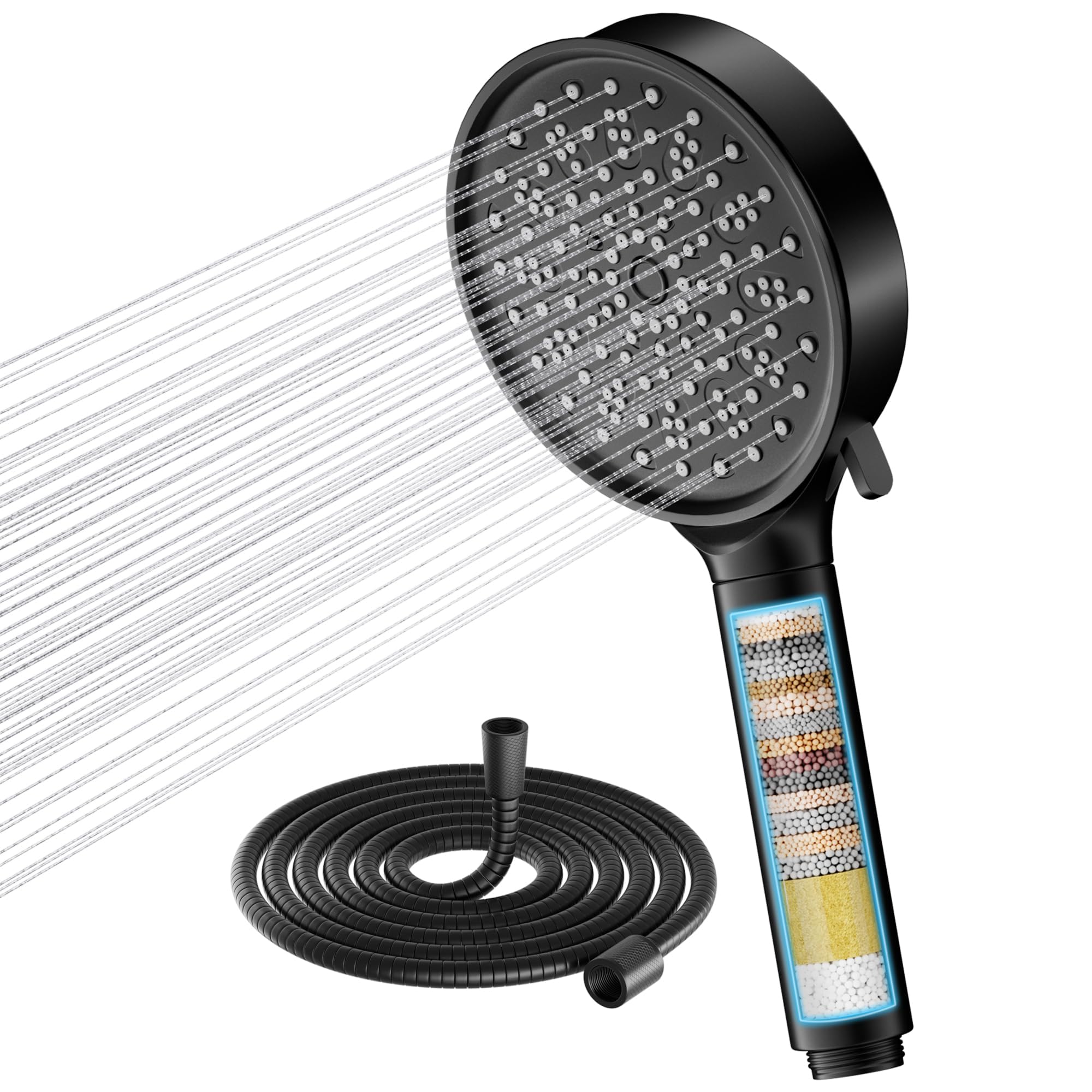 Cobbe Hochdruck Duschkopf mit Schlauch – 20-stufige Filtration, 6 Strahlarten, wassersparend und druckerhöhend für harte