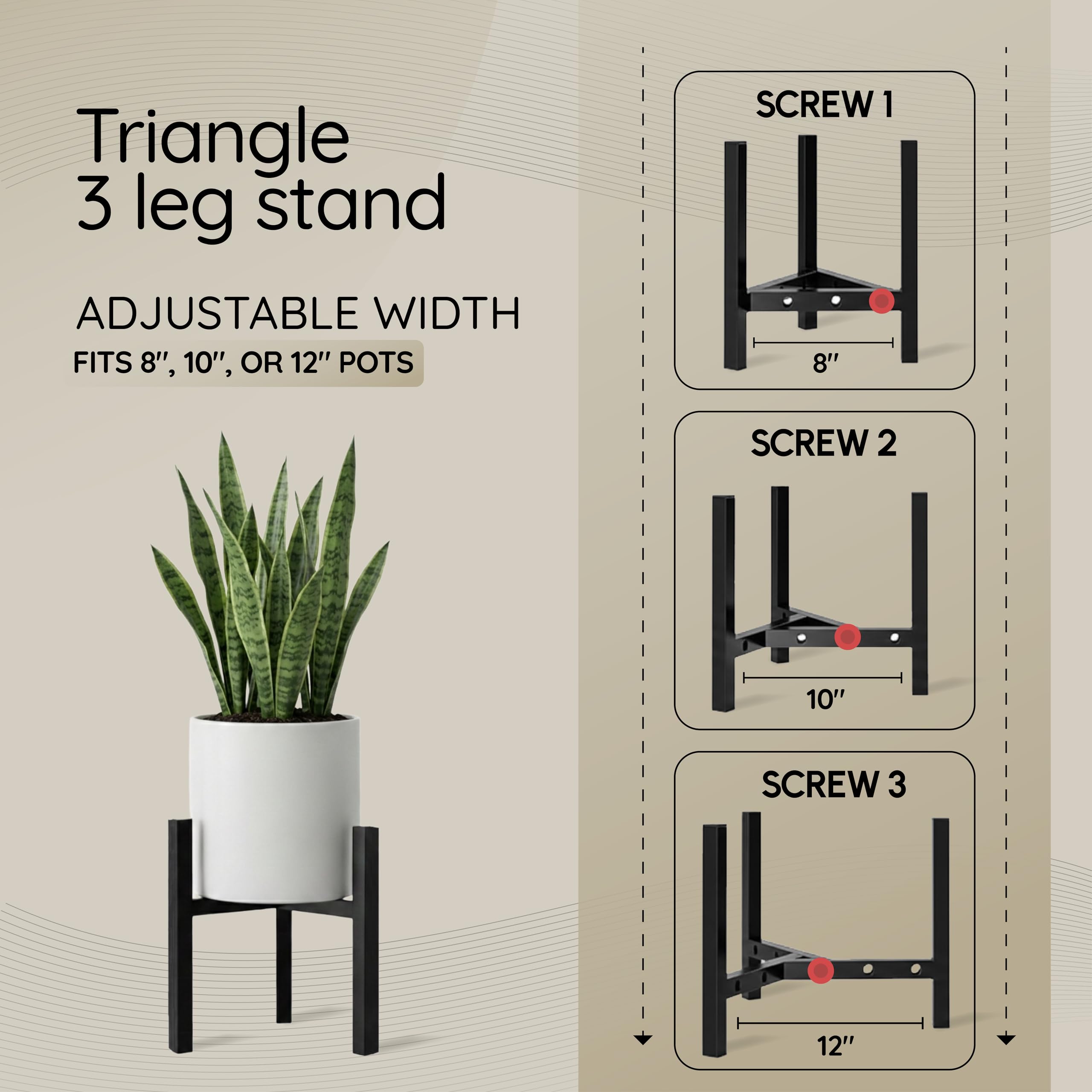 Robustt 3-Leg Plant Stand - Heavy Duty & Adjustable -4