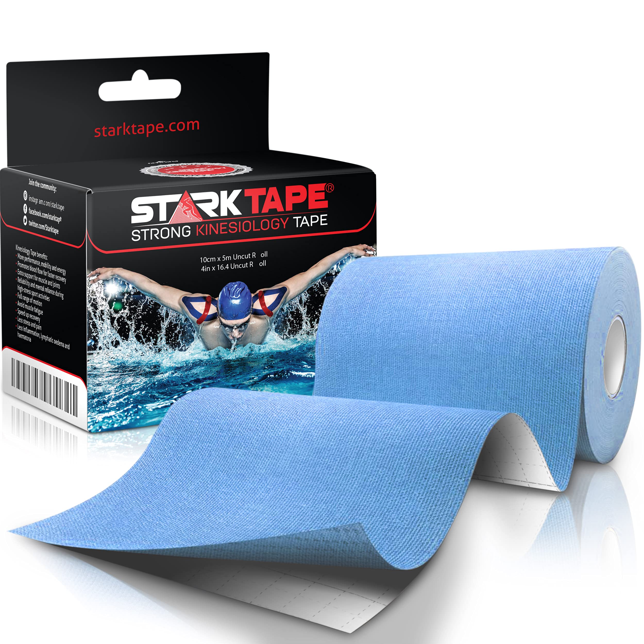 Starktape Kinesiology Tape Extra Wide 4" x 16.4' Roll - Supports Athletic Performance for Large Muscle Groups, Easy to Apply, Stays in Place for Days,