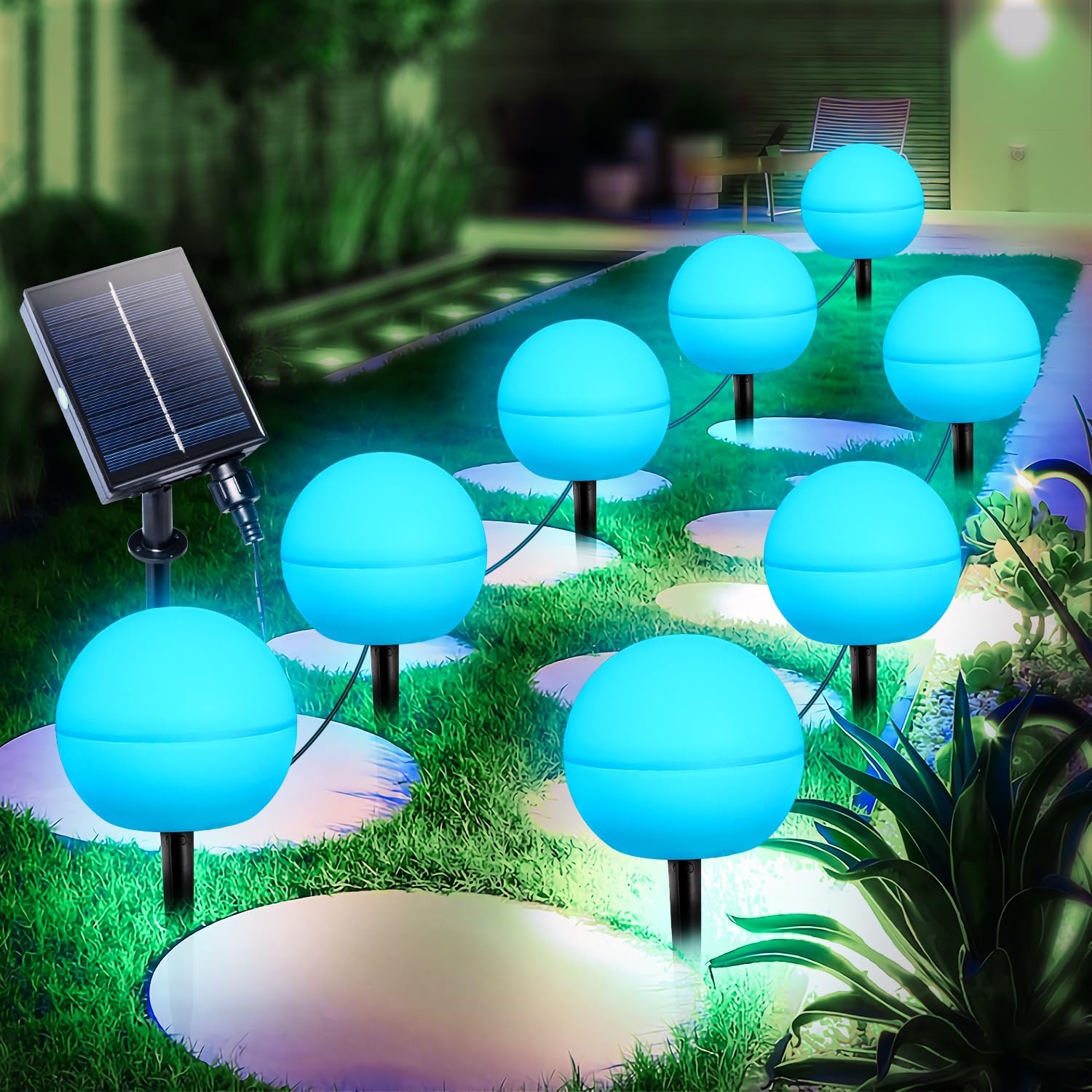 Mexllex 5 LED Solar Lights Outdoor Garden, 7 RGB Changing Colors Solar
