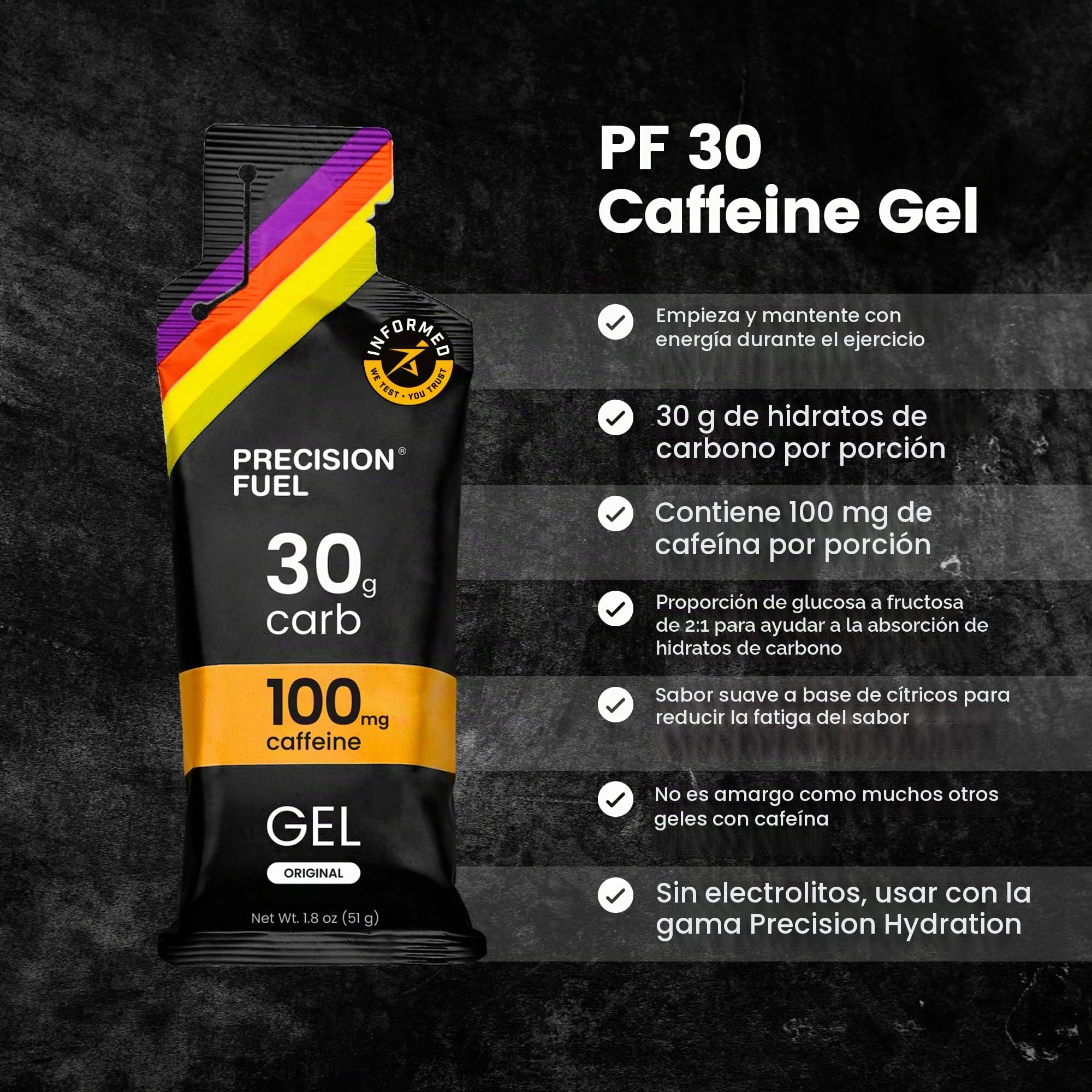 Precision Fuel PF30 Caffeine Energy Gel-Gel energético de sabor suave para corredores de resistencia,30g de carbohidratos, fácil de digerir,perfecto para correr y deportes de larga duración (15 gel)