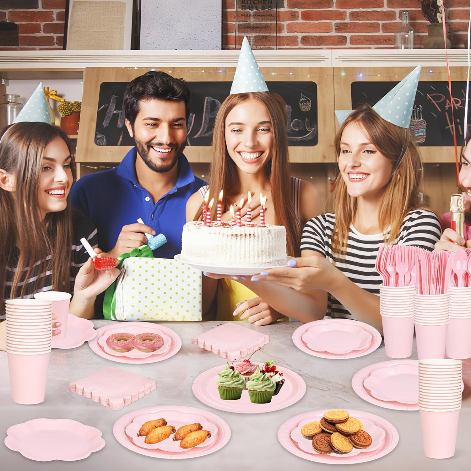 175 Pcs Light Pink Plates Cups and Napkins Set, Pink Scalloped Dessert Plates Party Supplies for 25 Guests Include Disposable Pink Party Plates Napkins Cup Cutlery for Baby Shower Wedding Birthday - Image 7