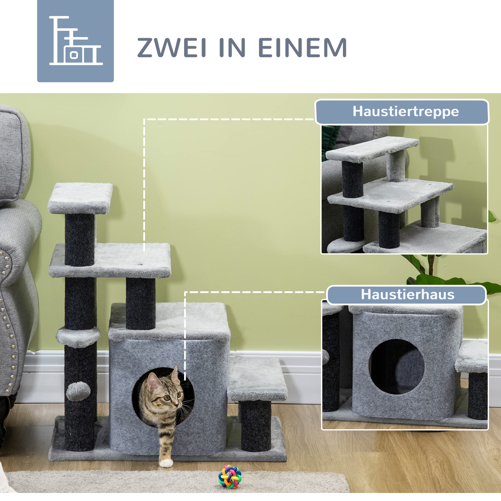 PawHut Hondentrap Huisdierentrap Kattentrap Met 3 Inklapbare Treden 39 Cm Donkerbruin~0v4nqmoahbg01