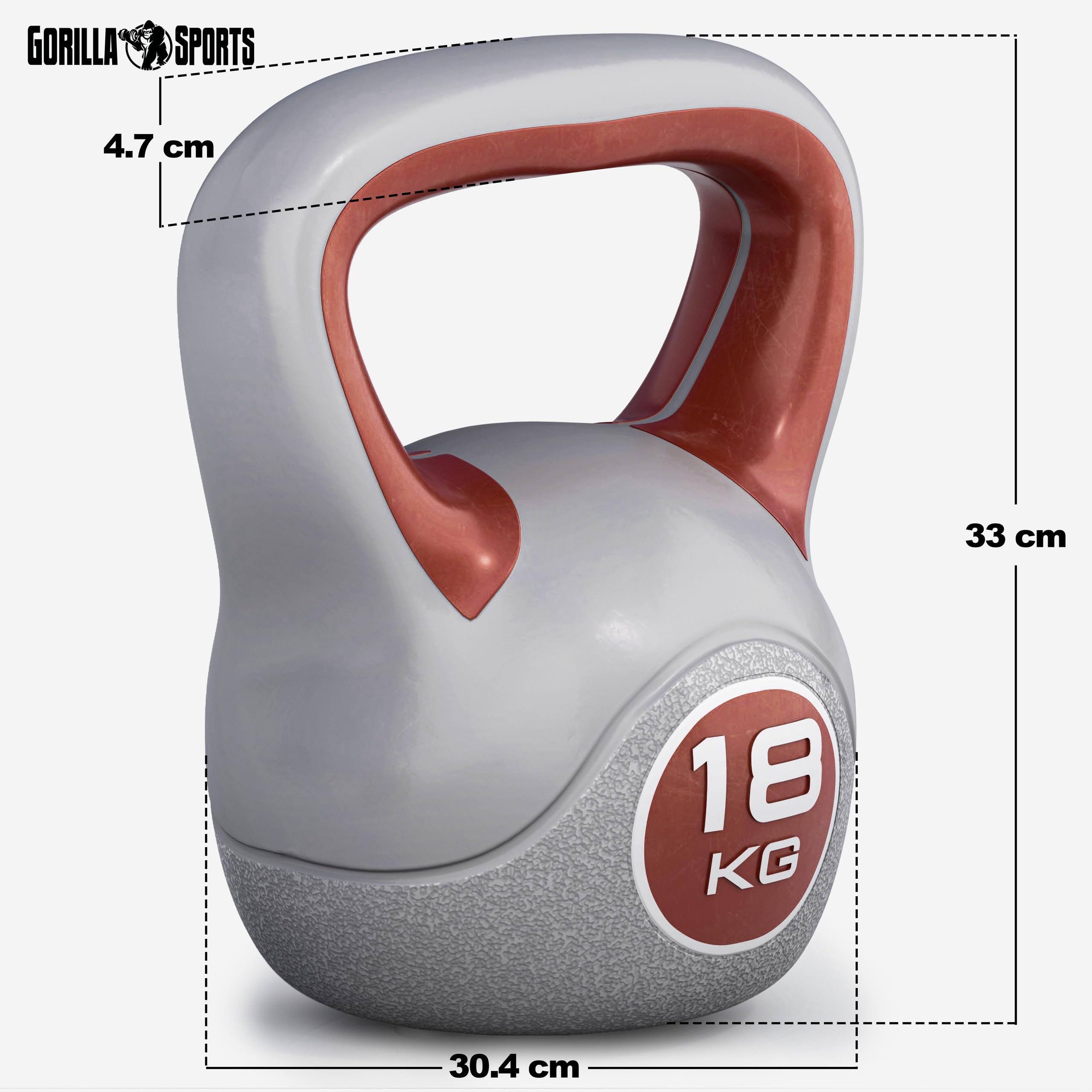 GORILLA SPORTS® Pesa Rusa - Kettlebell 2-20 kg, Revestimiento de Plástico, Antideslizante, Base Plana, Manejo Cómodo - Plastic Kettlebell, Pesas Gimnasio en Casa, Entrenamiento