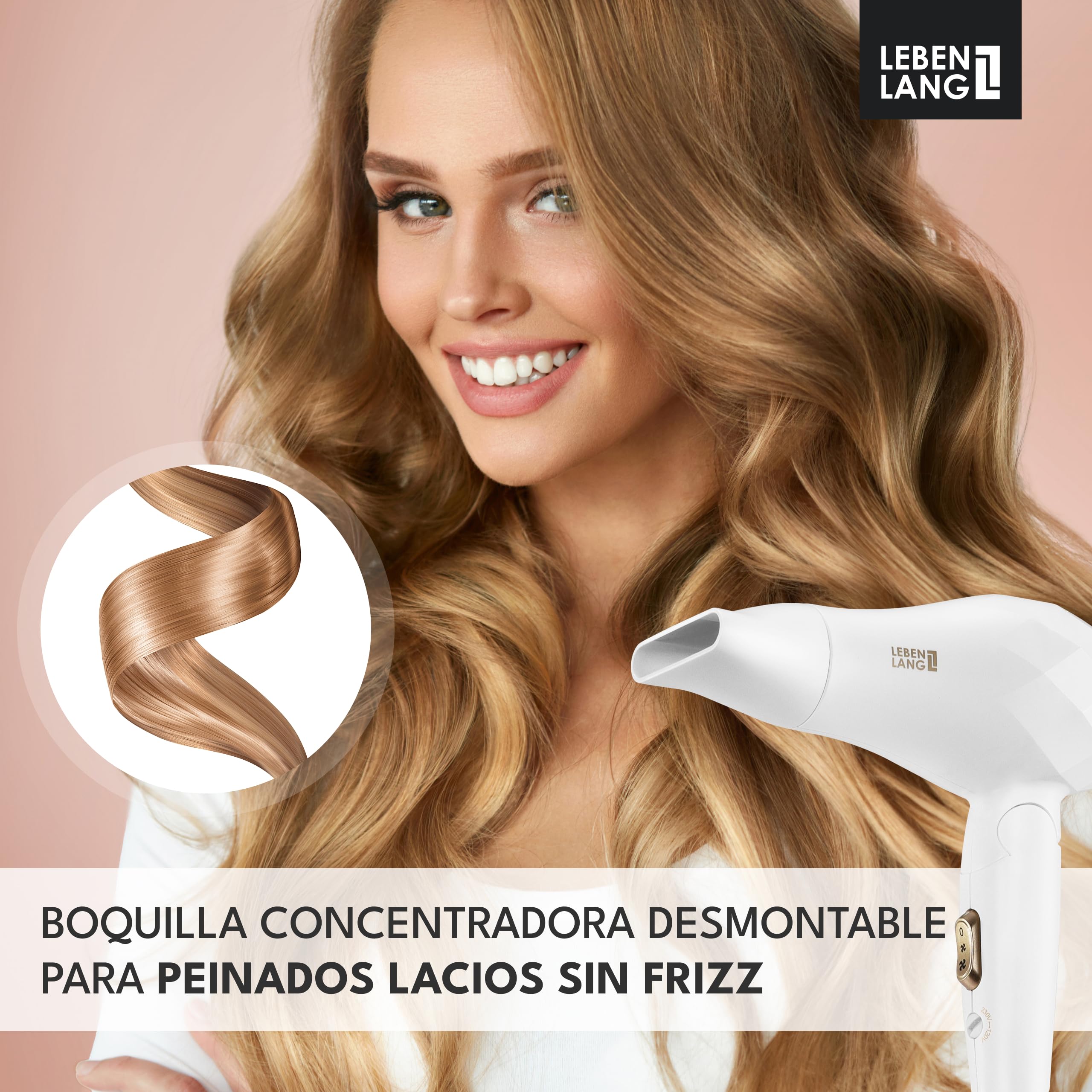 LEBENLANG Secador pelo de viaje plegable pequeño - Doble voltaje & Bolsa de viaje con boquilla I Secador de pelo ionico I Hair dryer Secadores de pelo I Secadora cabelo Mini blow dryer & Secador rizos