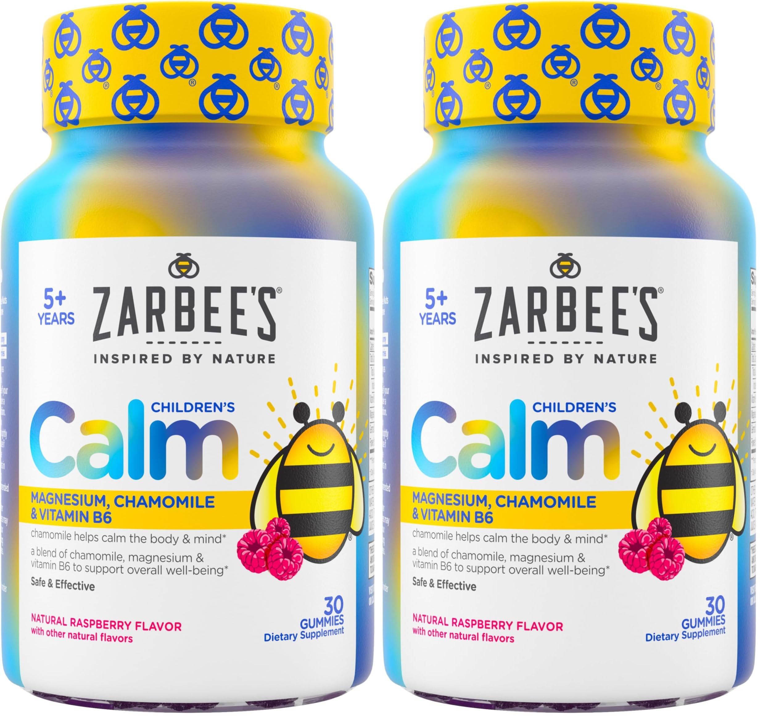 Zarbee's Naturals Children’s Calm Gummies, Magnesium for Kids Ages 5+, Melatonin-Free, Support for a Calm Mind & Body, Chamomile & Vitamin B6, Natural Raspberry Flavor, 30 ct, (Pack of 2) 30 Count (Pack of 2)