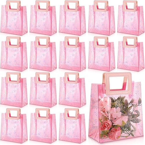 20 bolsas de regalo transparentes con asas para boda, bolsa de mano transparente con purpurina de 7 x 4 x 8 pulgadas, bolsa de regalo de PVC