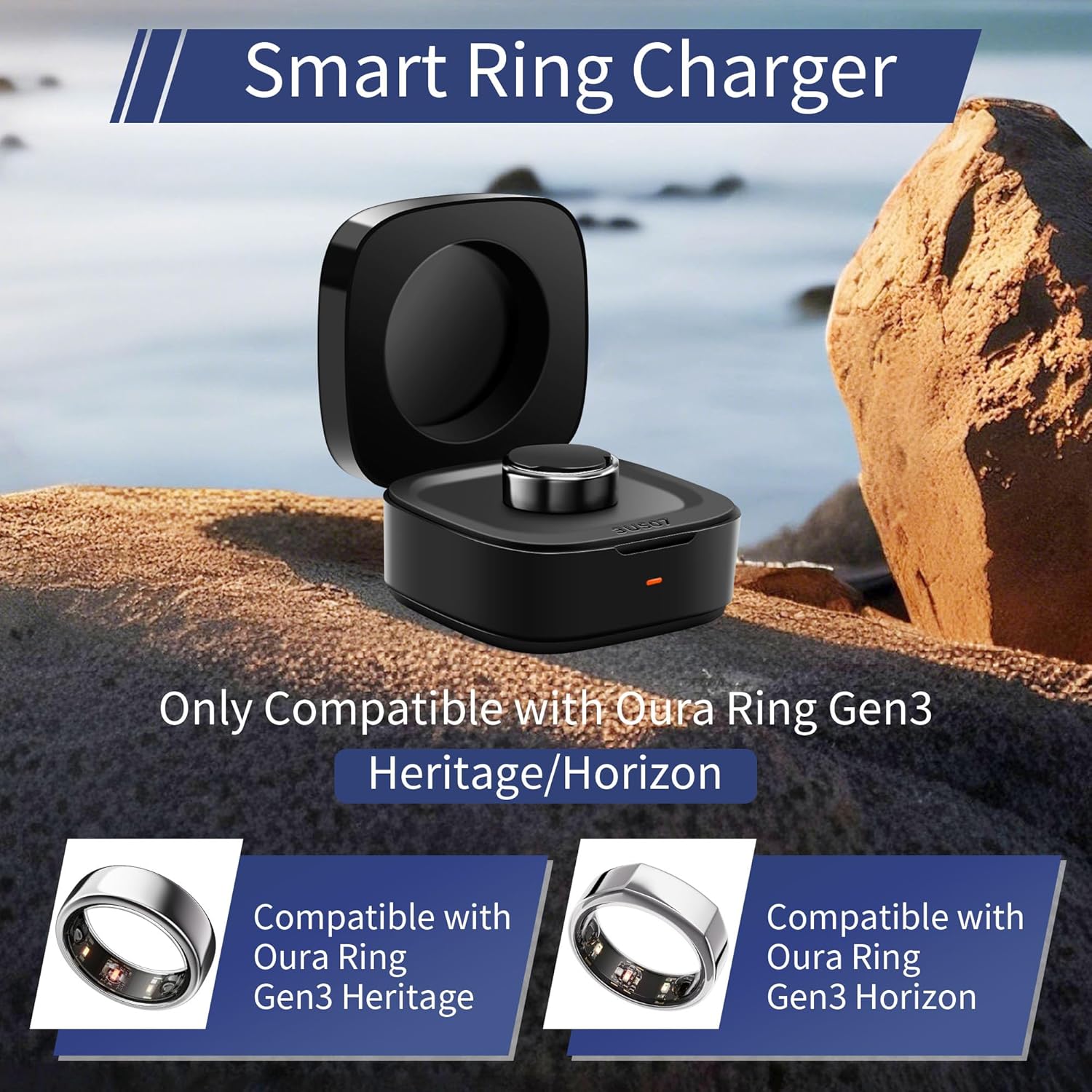 Smart Rings Charger Case Only Compatible with Oura Ring Gen 3 Heritage/Horizon - Rings Charging Box with Indicator Light - Portable for Ring Storage, Travel, Prevent Scratches (Size 7) - Image 2