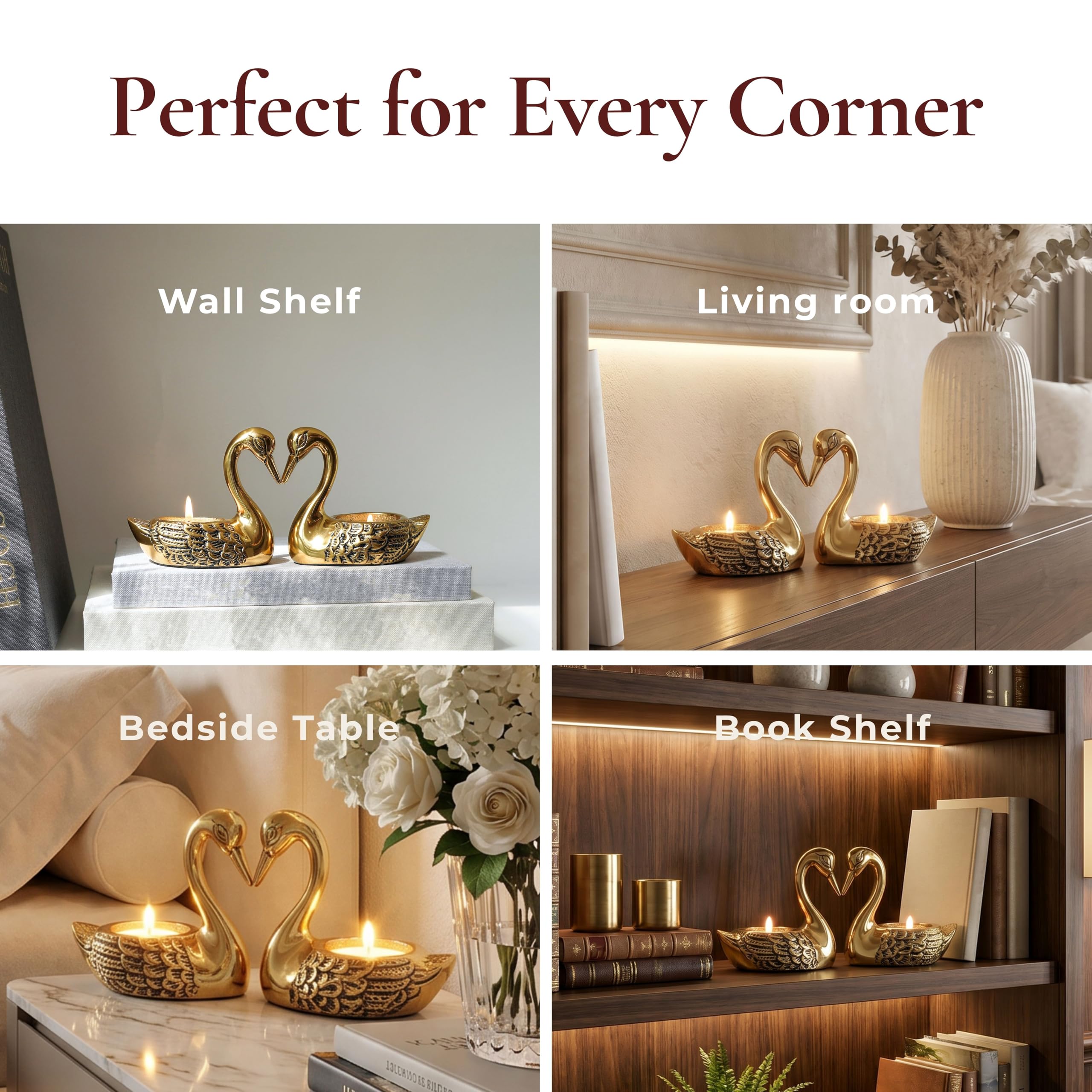 Golden Love Swans Tea Light Holders - FREE SHIPPING -8
