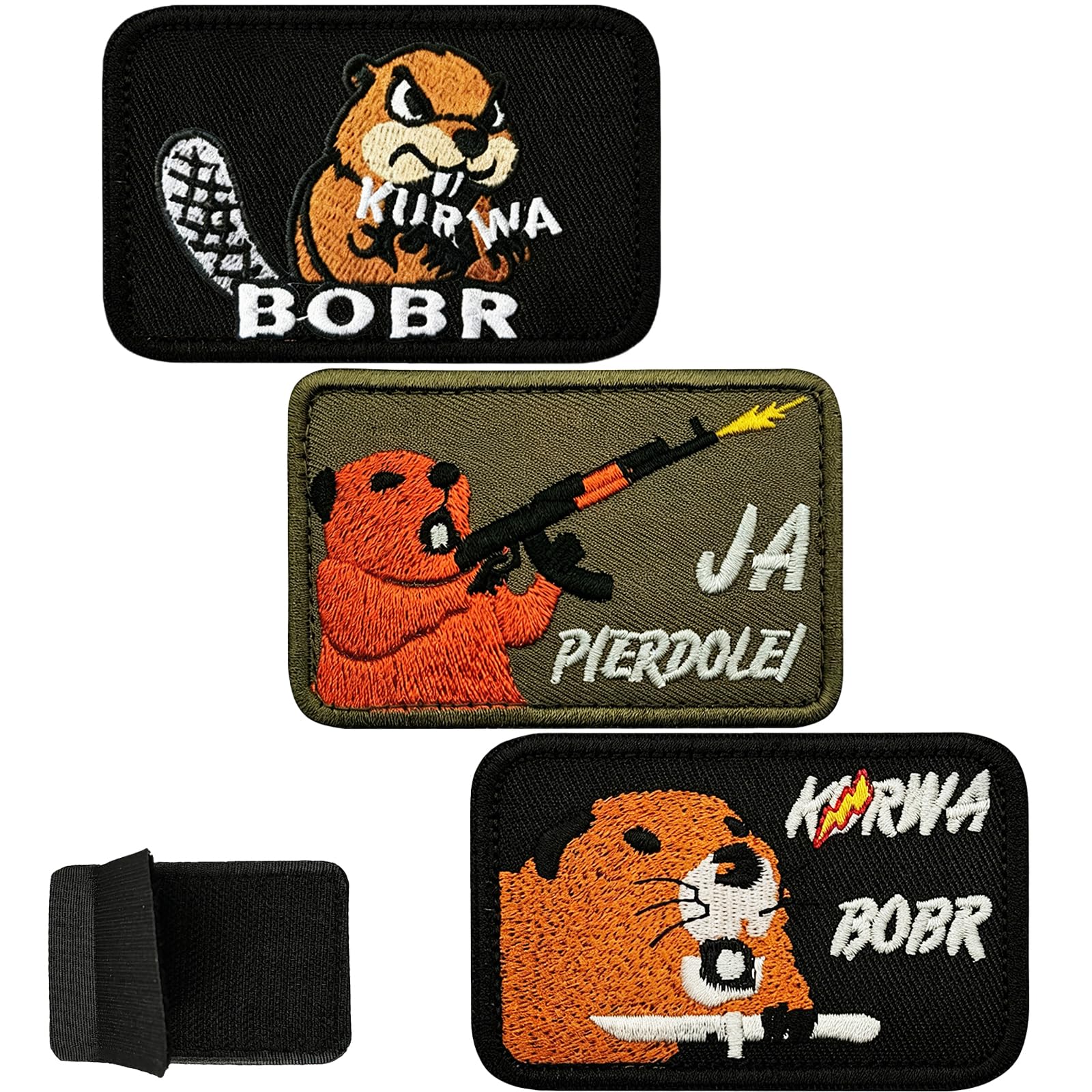 3 Stück Klett Patch Biber mit Messer, 8x5cm, Lustige Stickerei Aufnäher | MilitäR Moral Abzeichen, Hook Patches, Moral Hook für DIY Kleidung, Rucksack, Hundegeschirr