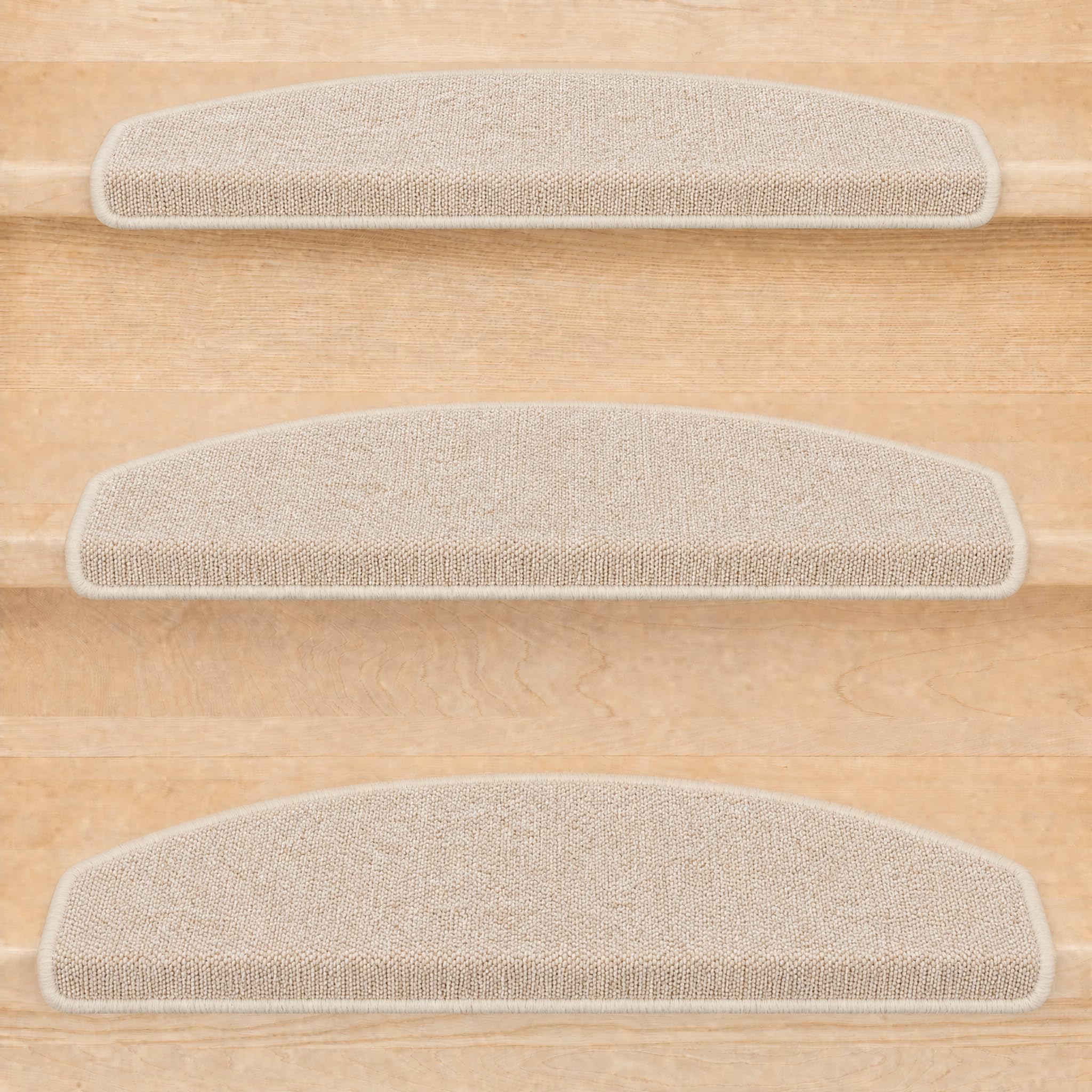 Kettelservice-Metzker Stufenmatten Treppe Rambo, 15er Set, halbrund, Beige, ca. 65 x 24 x 4 cm, Flor 6 mm, Trittschall ~20 dB, Polypropylen, PVC-Winkel, gekettelte Kanten