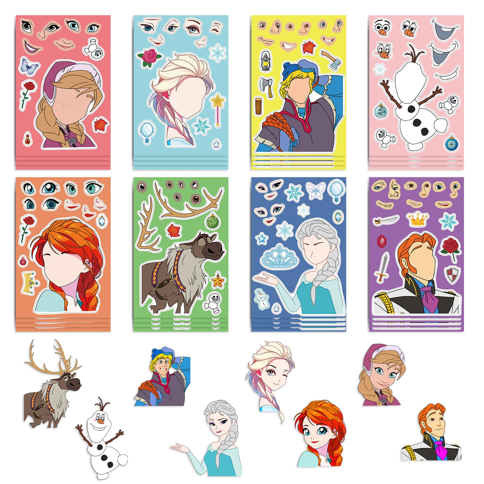 8 Sheets Frozen Princess Stickers Make Your Own Kids Girls Frozen Anime Character Make a Face Decals Classroom Rewards Art Craft Party Gifts Supplies Guitar Laptops Decorative DIY Stickers