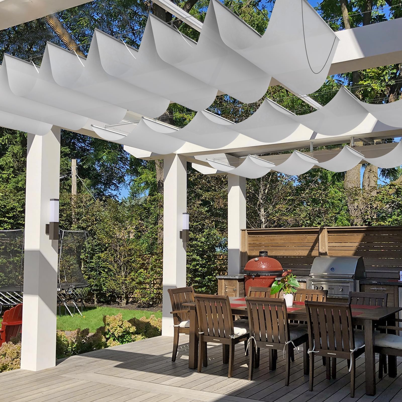 Windscreen4less 3' x 20' Waterproof Retractable Sun Shade Canopy Cover Sliding Wave Shade Sail for Pergola Patio Deck Yard Gazebo Outdoor (Light Gray)