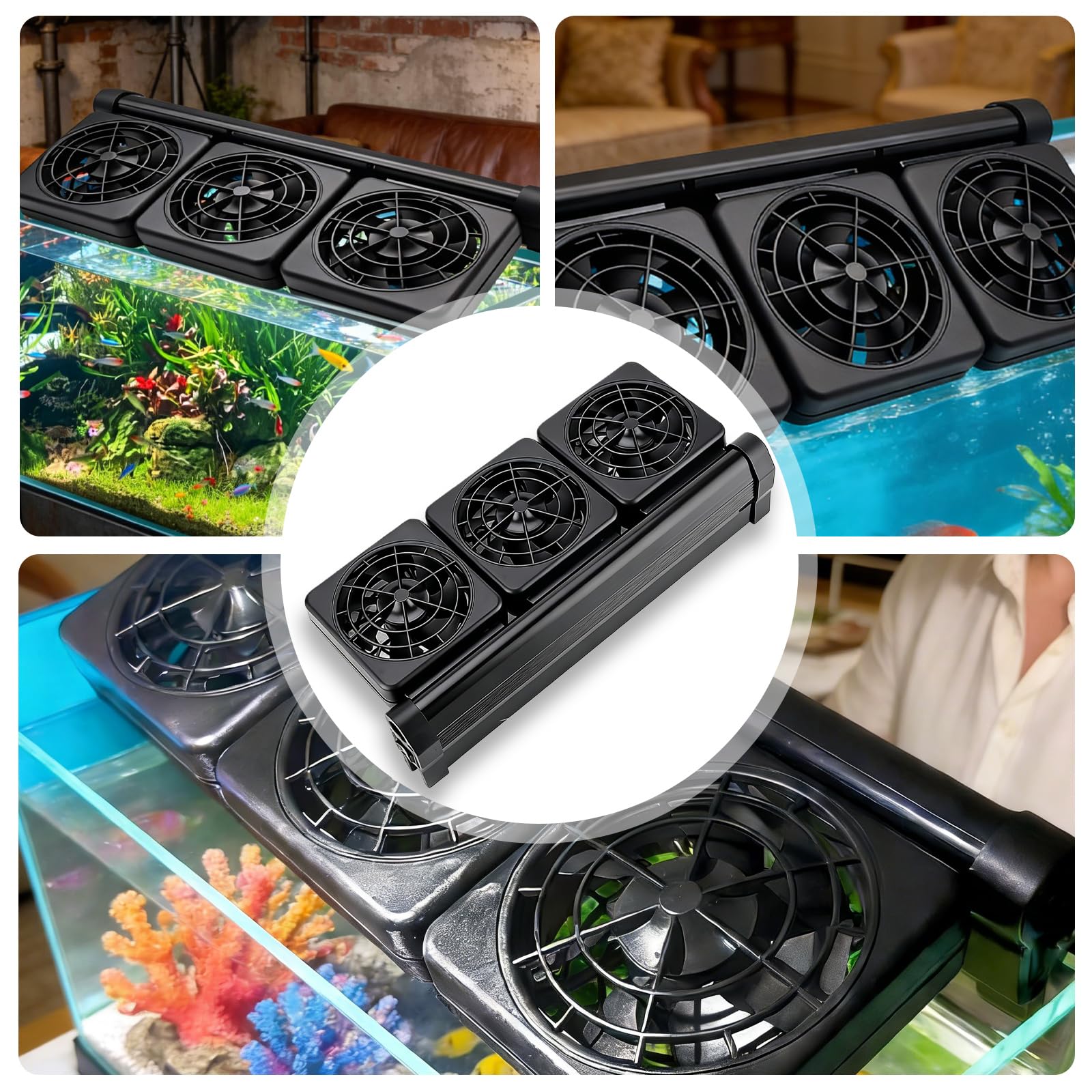 PORFOYO 3-Köpfiger Aquarium Lüfter, 7.2w Aquarium Kühlventilator, 5 Regelbare Geschwindigkeiten, Leiser Energieeffizienter Aquarium Lüfter Mit Timer, Verstellbar Aquarium Kühler Für Salz-/Süßwasser