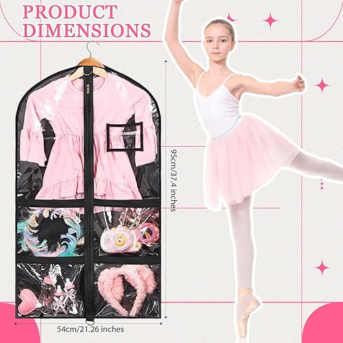 Miniatura 2 de 6 bolsas para ropa para disfraces de baile para niños, bolsas de ropa para colgar ropa, bolsas transparentes para ropa de baile para bailarines con