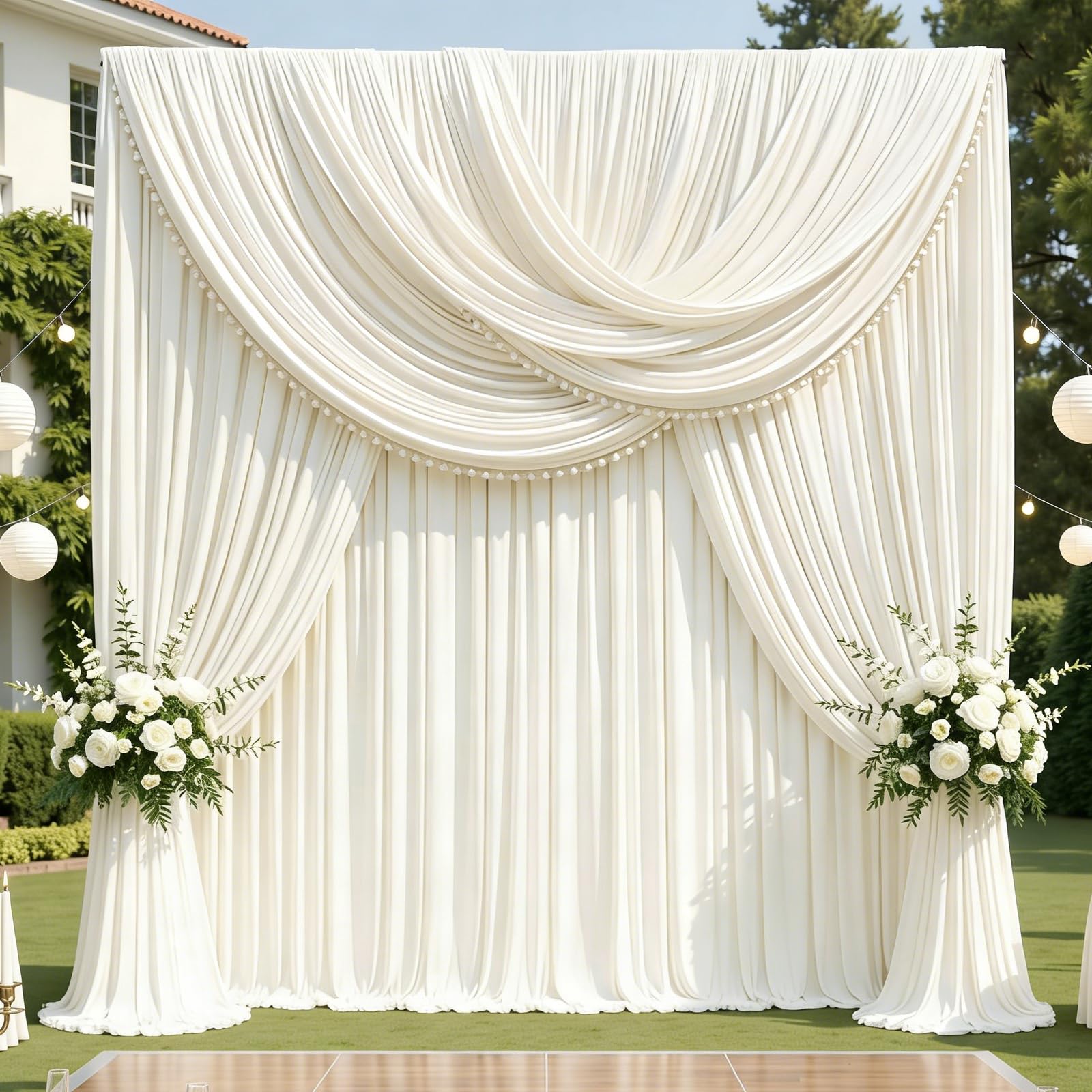 Photo 1 of 12ft x 10ft Ivory Backdrop Curtains for Parties, Wrinkle Free 2 Panels Photo Backdrop Drapes Back Drop Cloth for Wedding Birthday Photography Background Decor