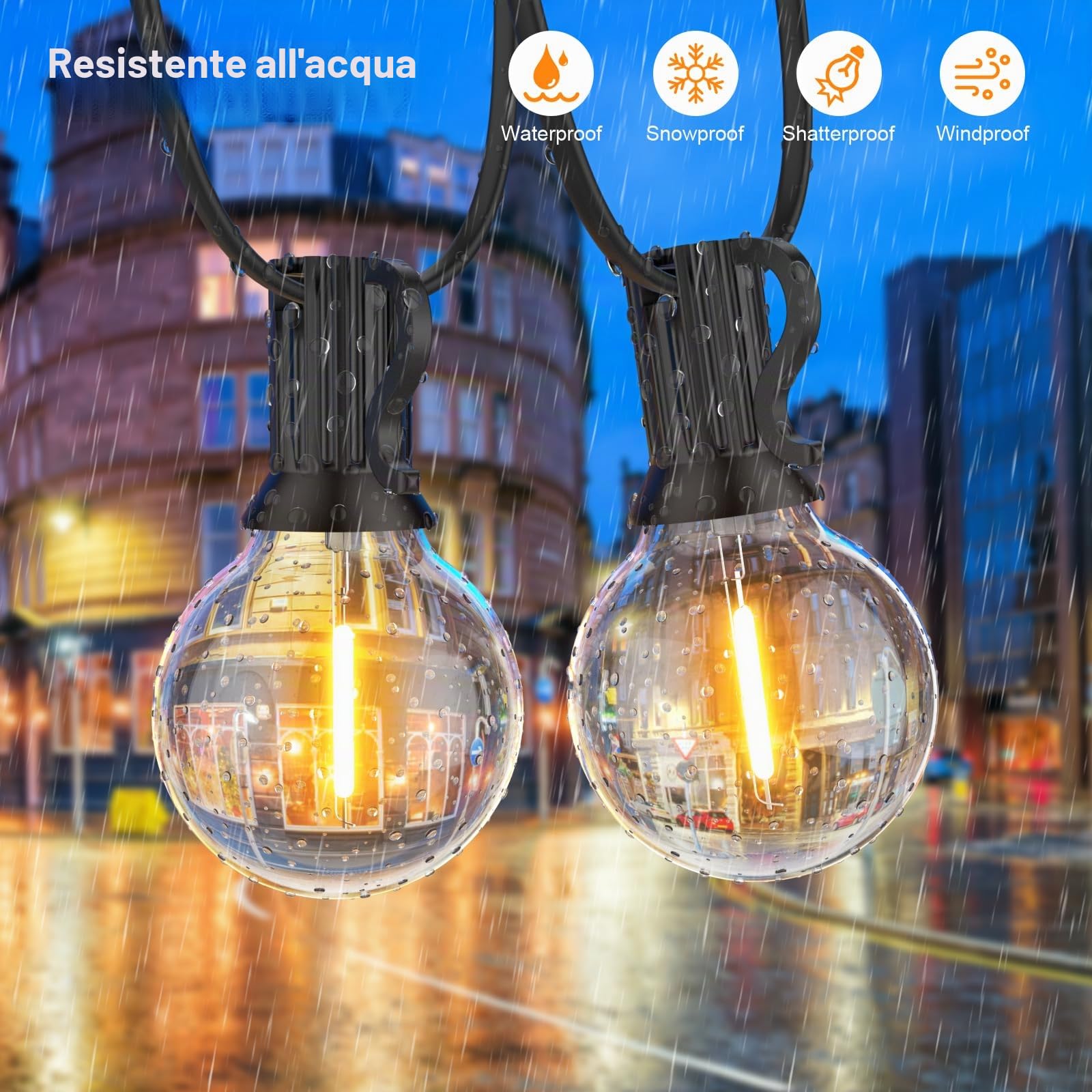 GPATIO 100FT Catena Luminosa Esterno, G40 LED Luci da Esterno Giardino, 30M Luce da Giardino Impermeabile 50+2 Lampadine di Ricambio Decorazione per Feste in Matrimonio, Decorazioni Vacanze ecc.