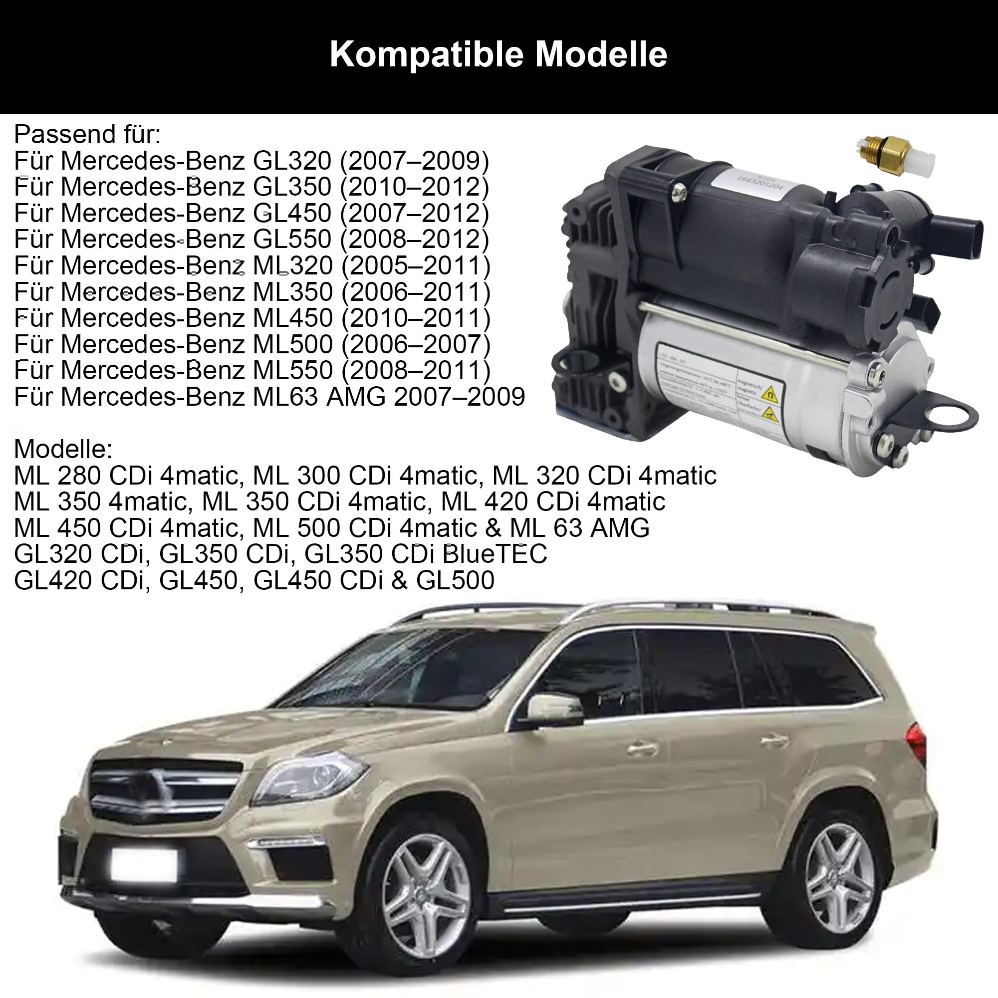 1643201204 Luftfederung Kompressor mit Airmatic für Mercedes ML/GL Klasse W164 X164 05-12