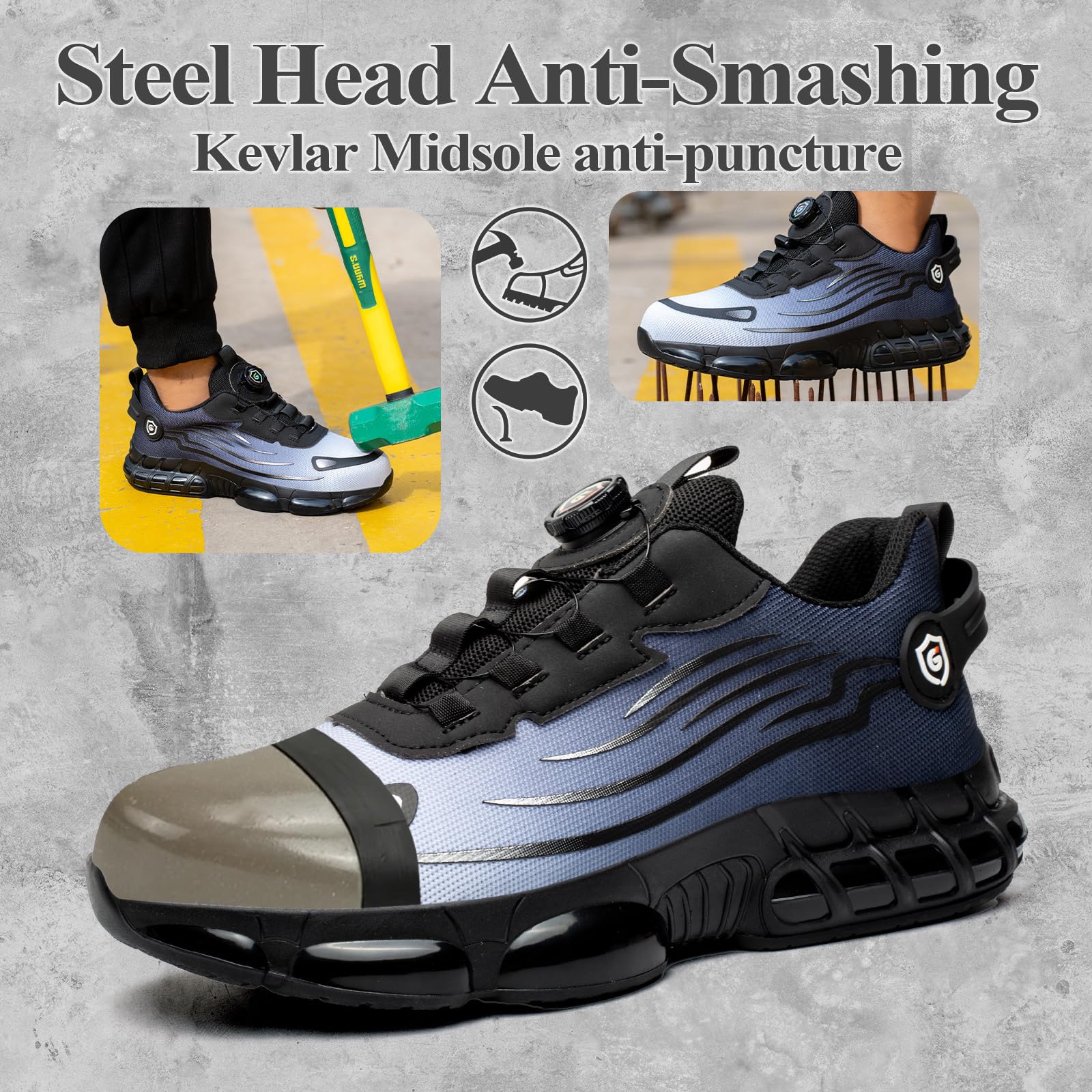 GemChve Scarpe Antinfortunistiche Uomo Donna Leggere Traspiranti Sneakers Antiscivolo Scarpe Sicurezza con Punta in Acciaio Regolazione Rapida dei Lacci 36-46 EU