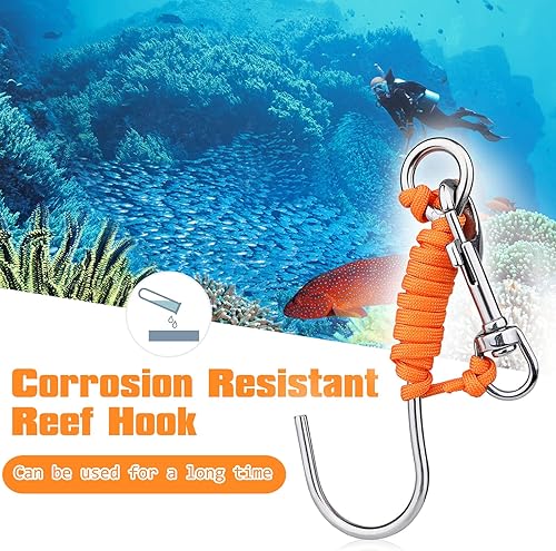 Miniatura 5 de Gancho de arrecife de buceo para buceo con línea de 47 pulgadas (47.2 in) + perno de ojo giratorio de acero inoxidable de grado marino para buceo a