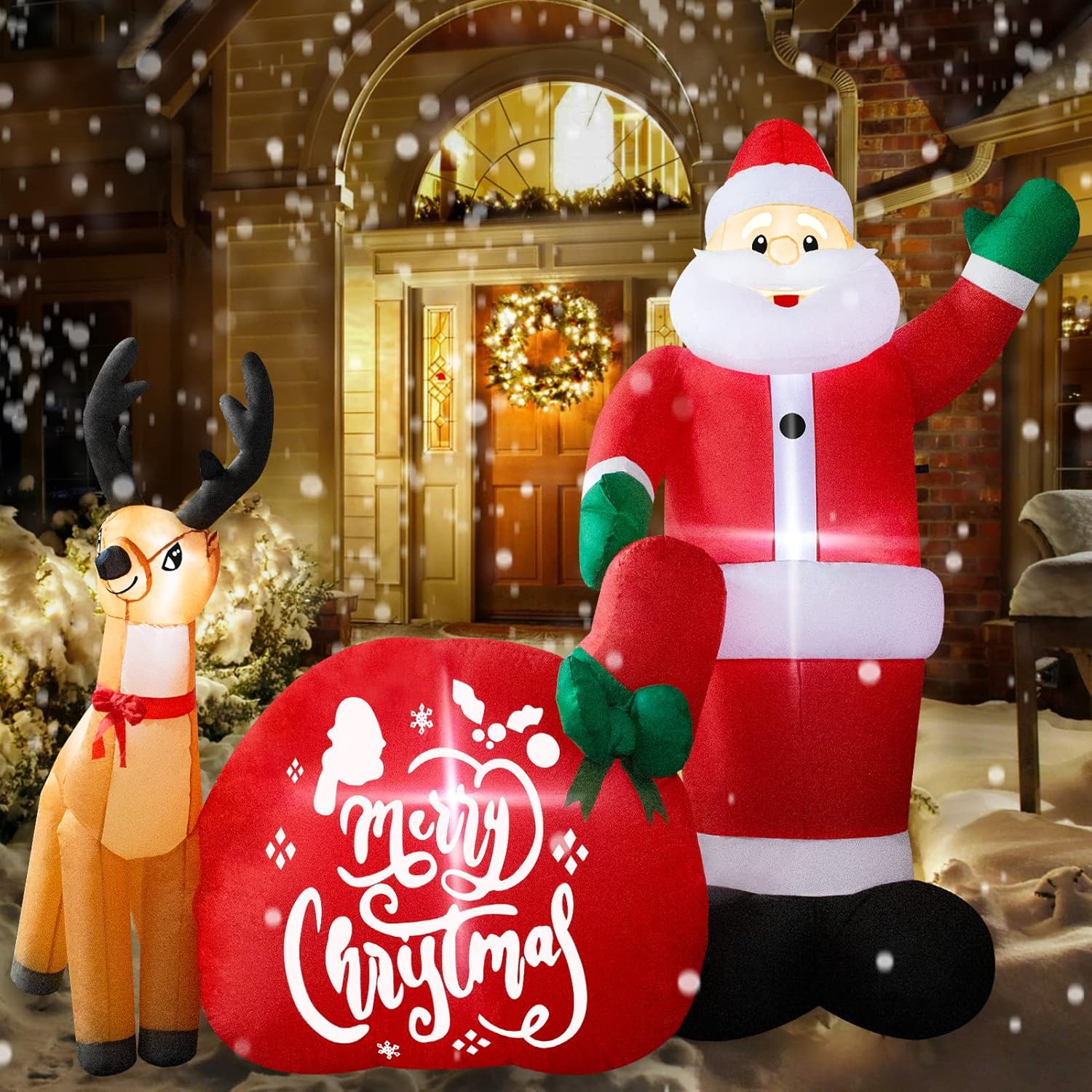 8Ft Long Christmas Inflatable Santa Claus with Reindeer
