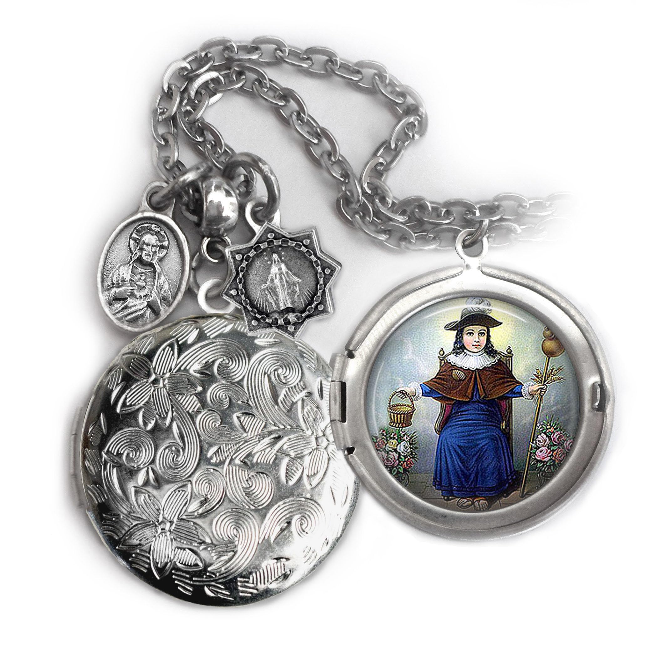 Santo Niño de Atocha Locket Necklace, Divine Infant Jesus, Italian Charms, Catholic Jewelry