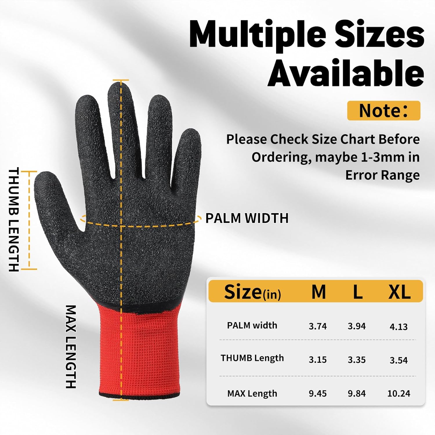 Crinkle Latex Coated Work Gloves for Men Women, Non-Slip Grip Gardening Gloves, Suit For Construction, Warehouse - Image 3