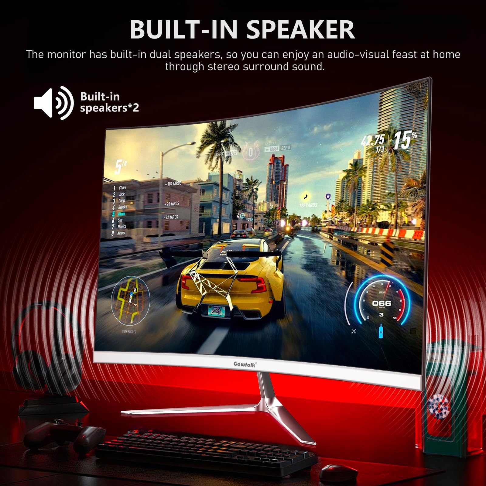 Gawfolk Monitor 24.5 Pollici 120Hz Gaming Curvo Schermo PC FHD (1080p) 1ms 100% sRGB HDMI/VGA Compatibile con Montaggio a Parete Bianco