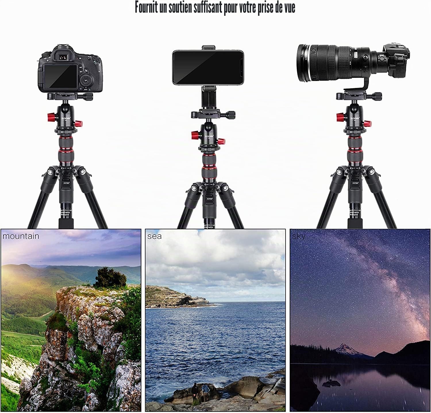 Trépied Appareil Photo, ZOMEI 138cm Trepied Monopode Voyage en Aluminium avec Support de Téléphone et Sac pour Caméra Smartphone Youtube TikTok Vidéo